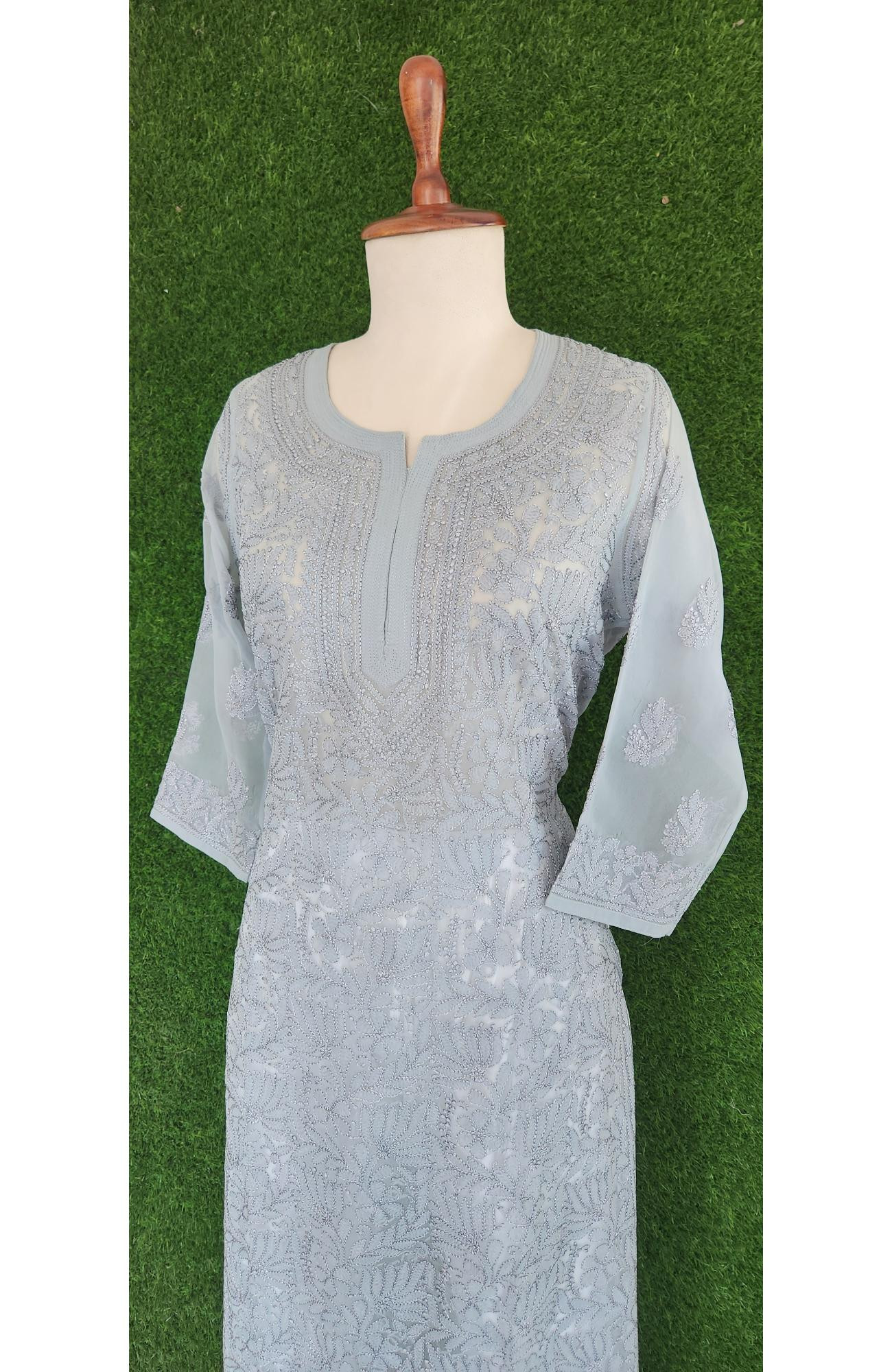 Grey Faux Georgette Chikankari Kurti