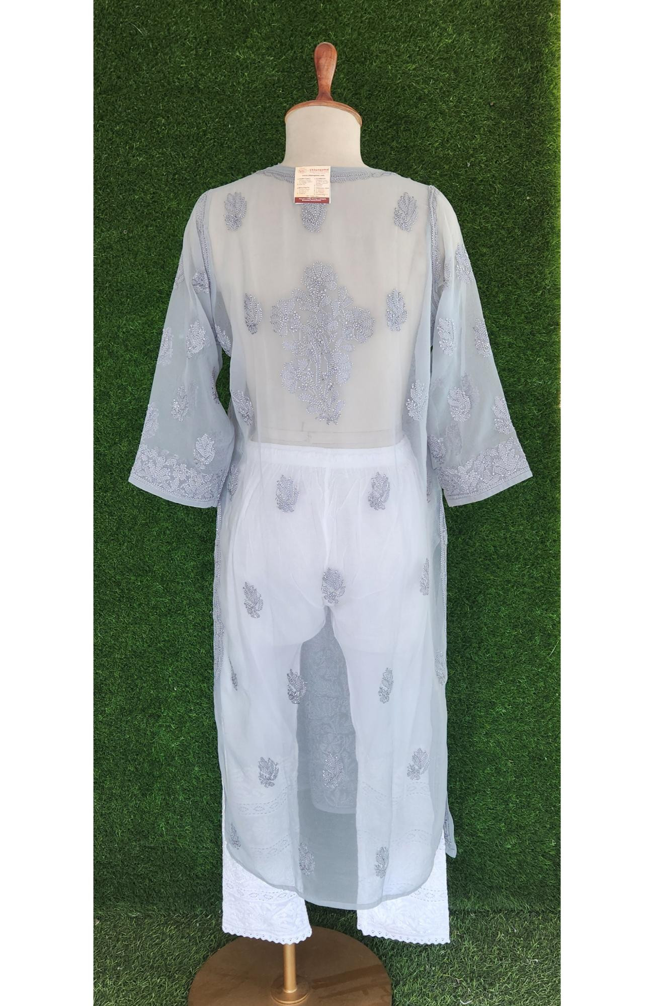 Grey Faux Georgette Chikankari Kurti