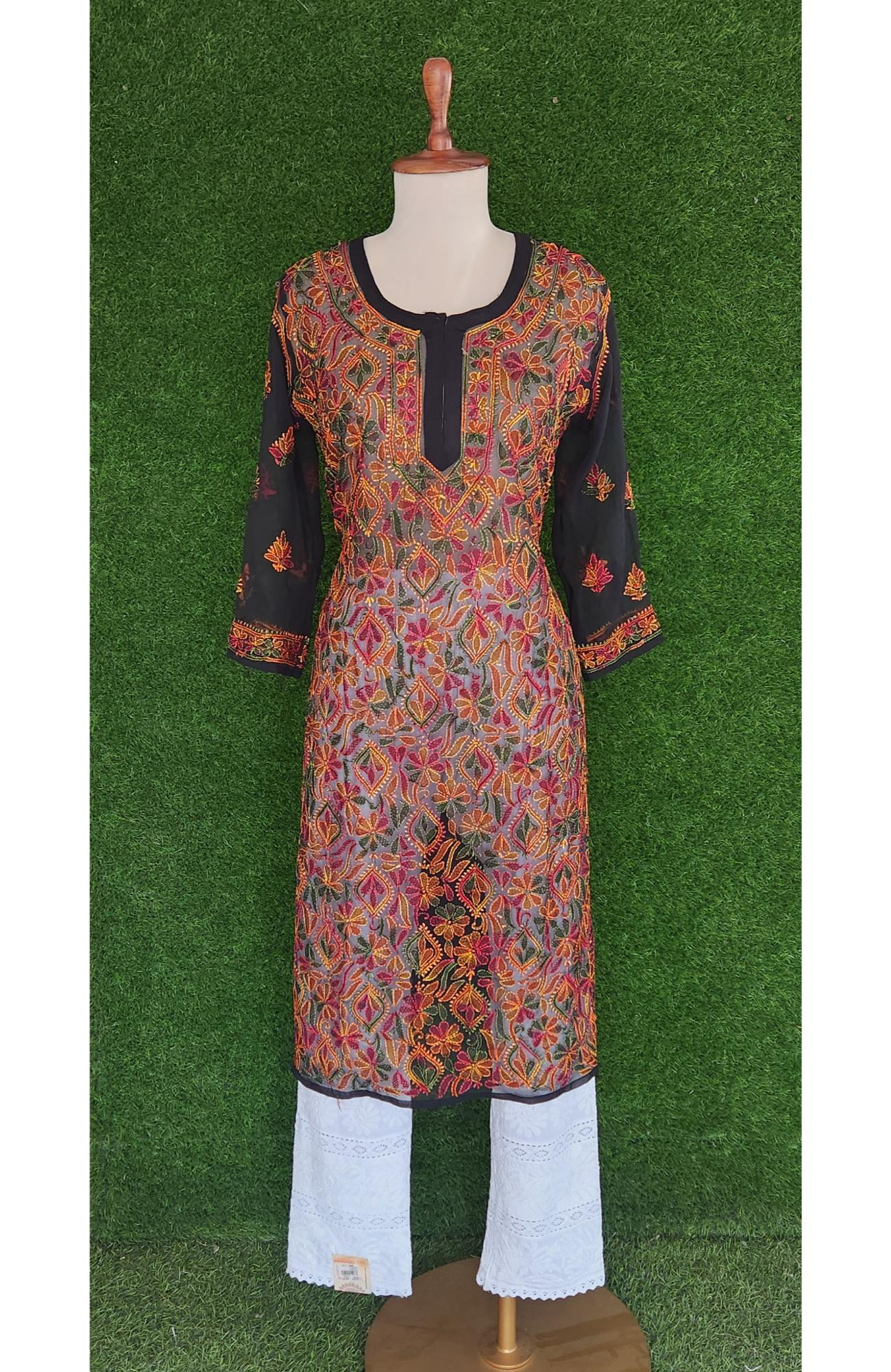 Black Faux Georgette Chikankari Kurti