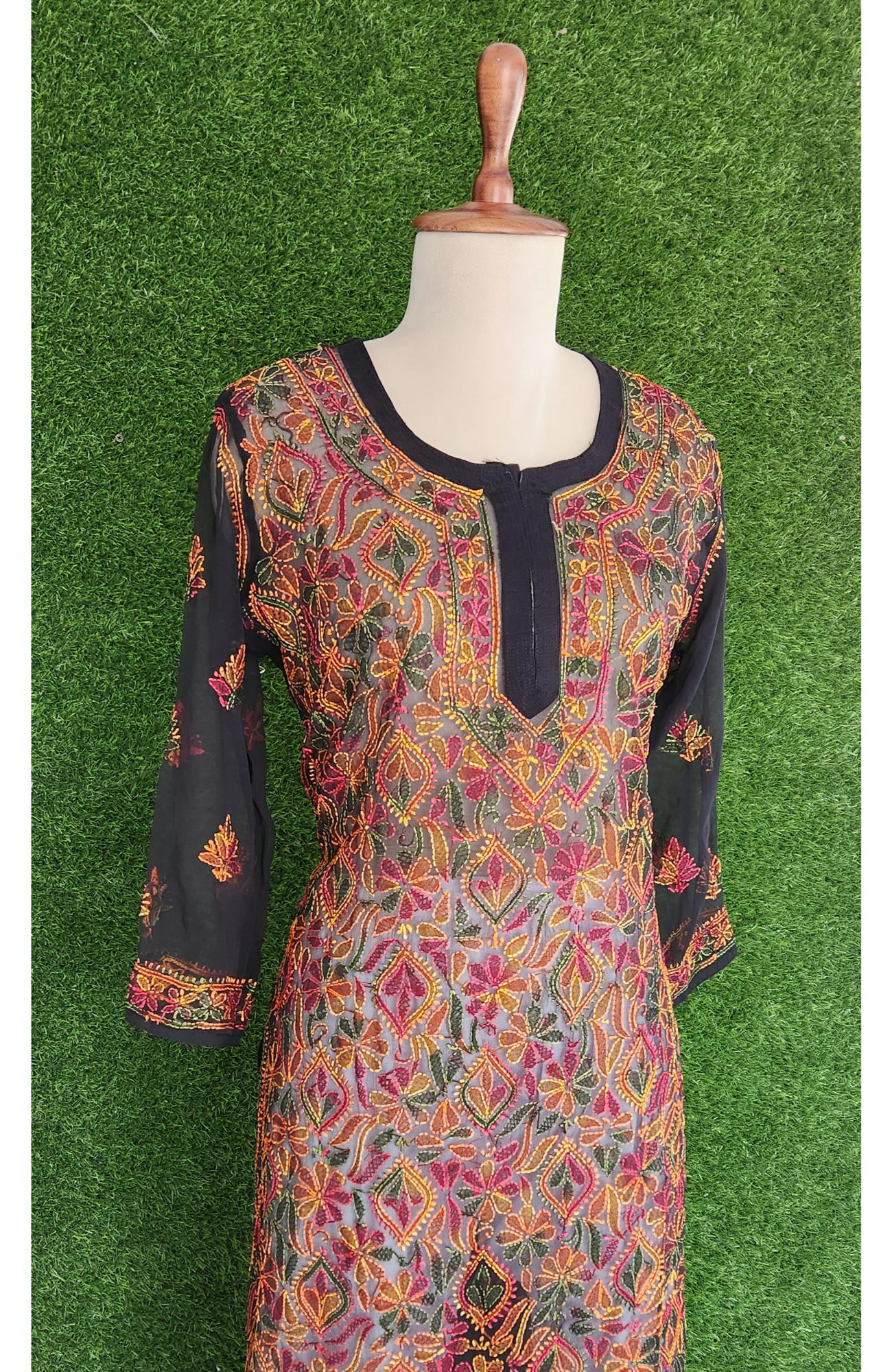 Black Faux Georgette Chikankari Kurti