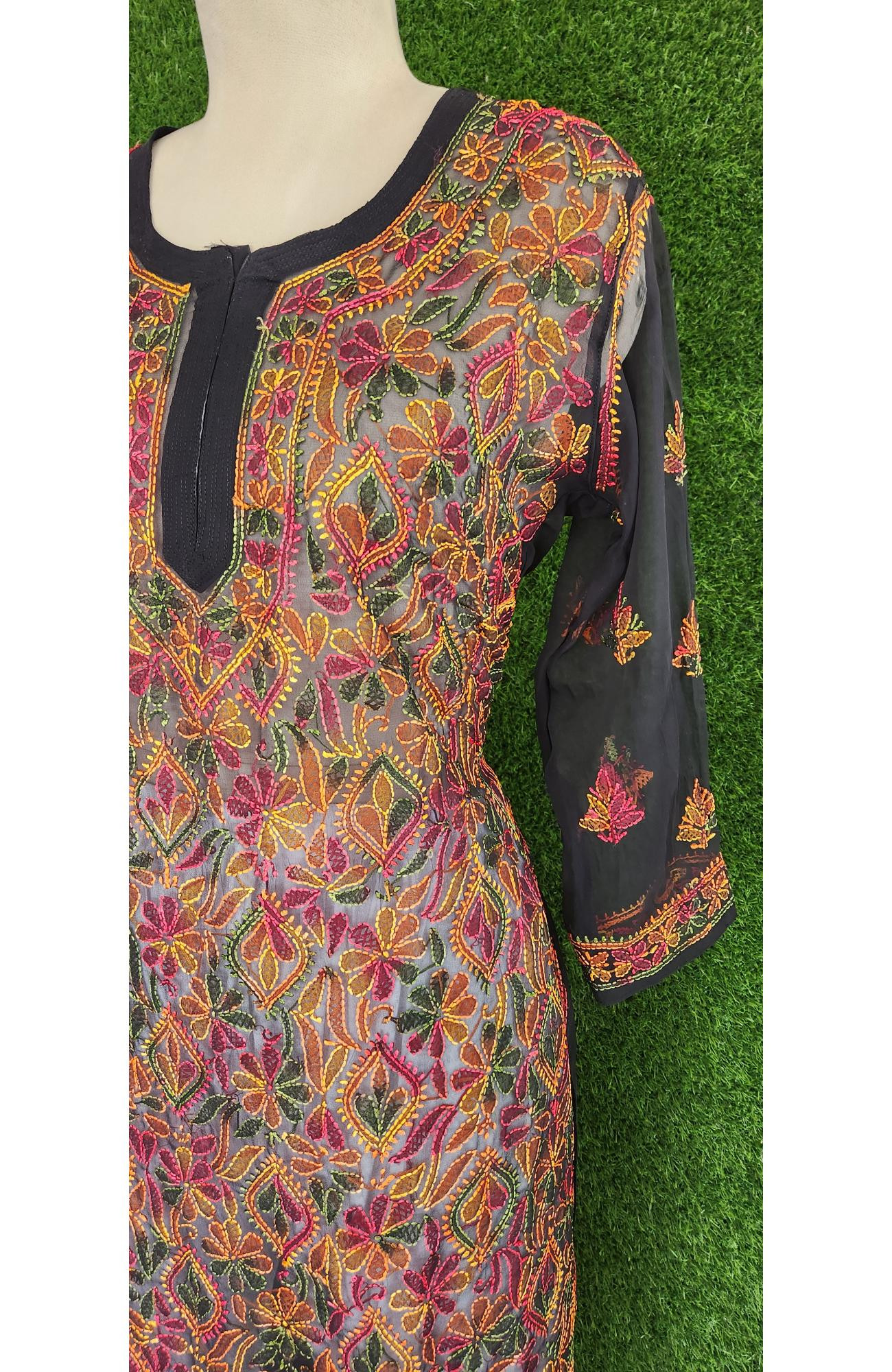 Black Faux Georgette Chikankari Kurti