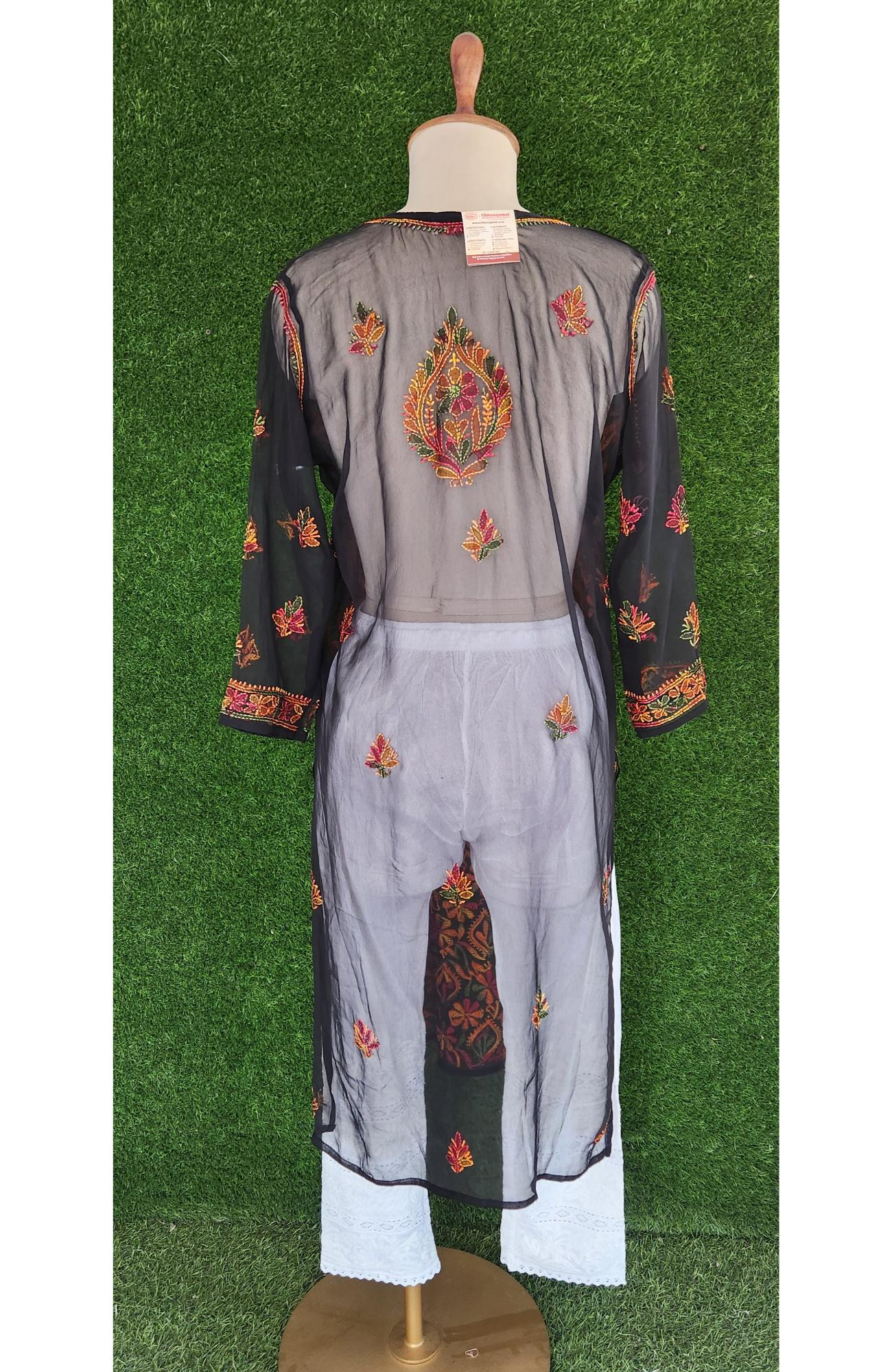 Black Faux Georgette Chikankari Kurti