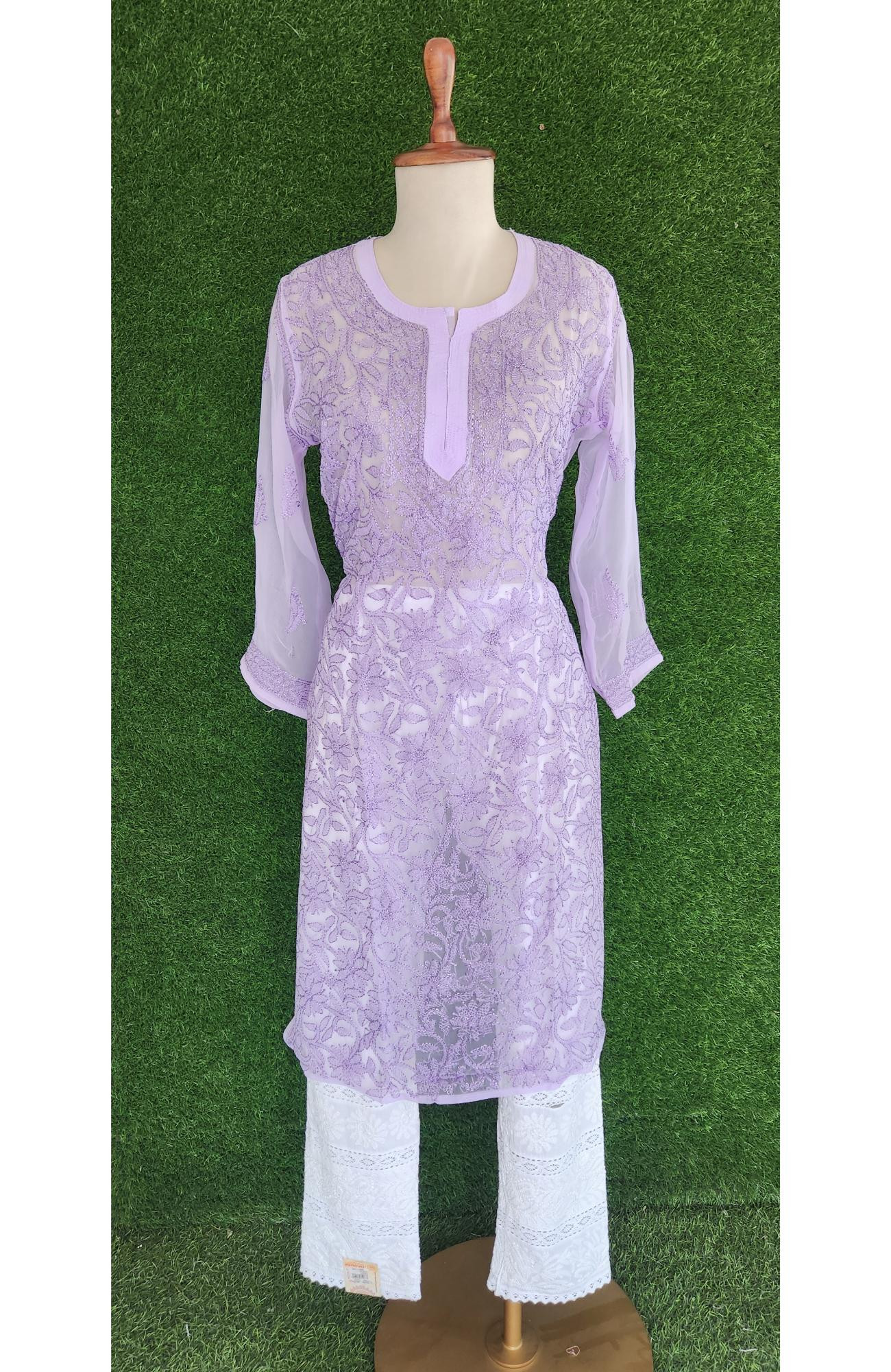 Lavender Faux Georgette Chikankari Kurti