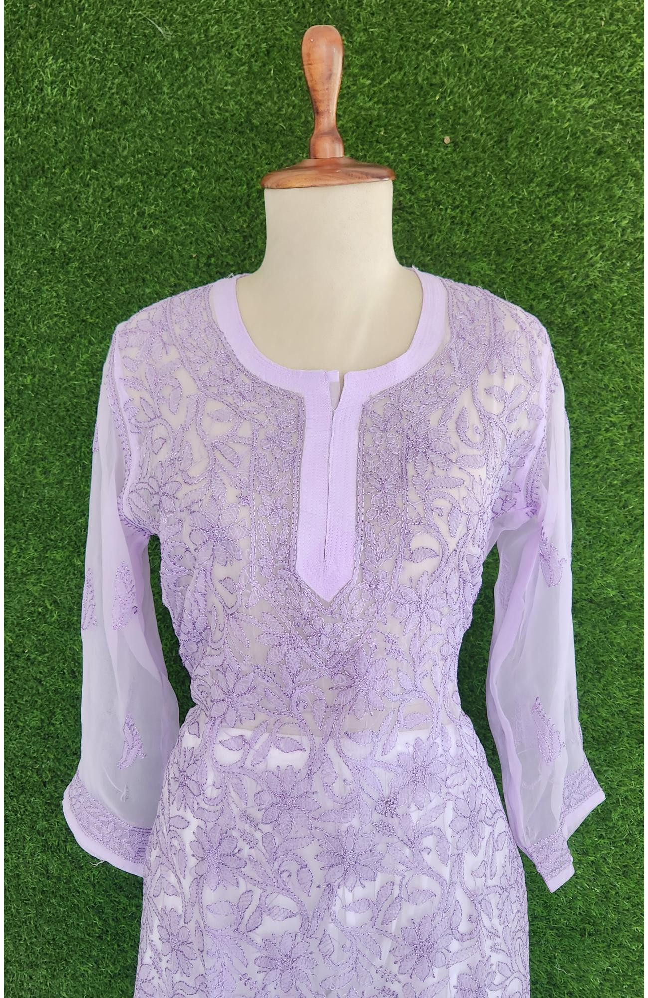 Lavender Faux Georgette Chikankari Kurti