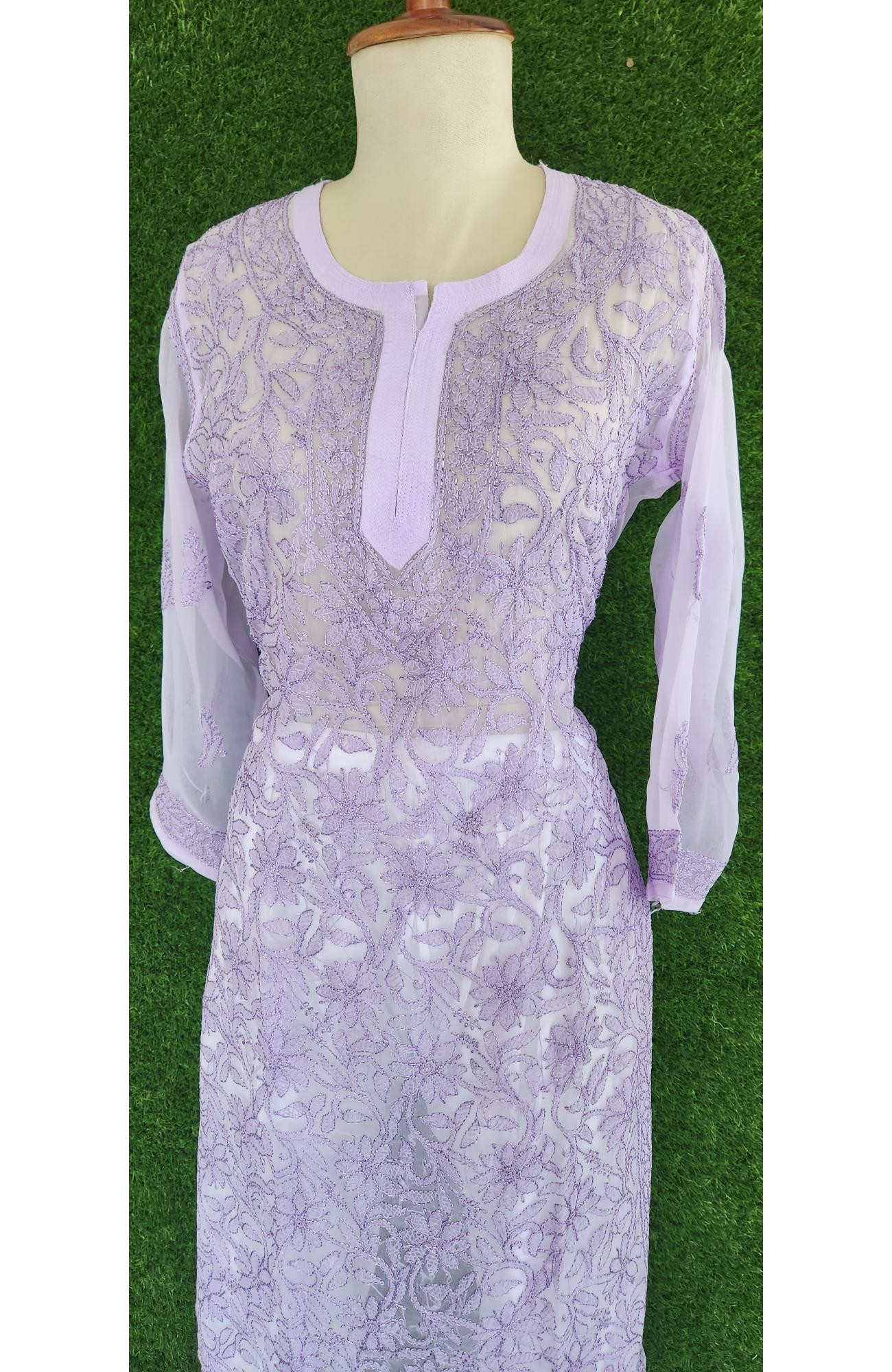 Lavender Faux Georgette Chikankari Kurti