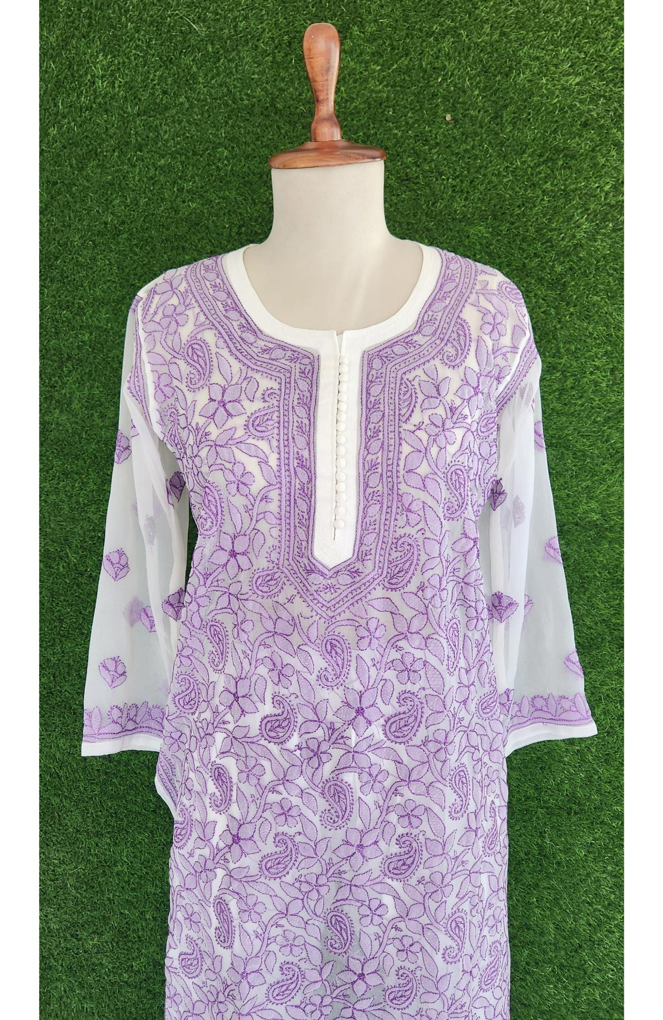 White Faux Georgette Chikankari Kurti