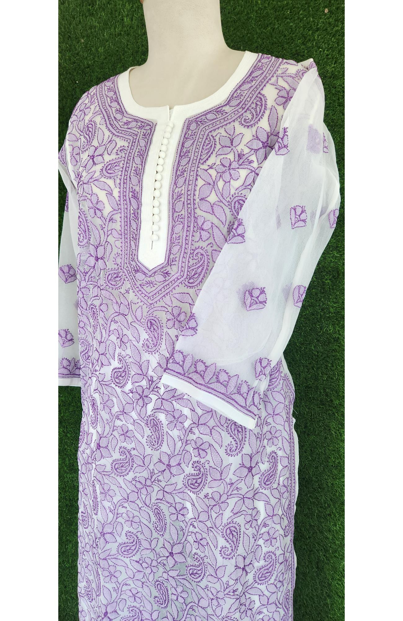 White Faux Georgette Chikankari Kurti