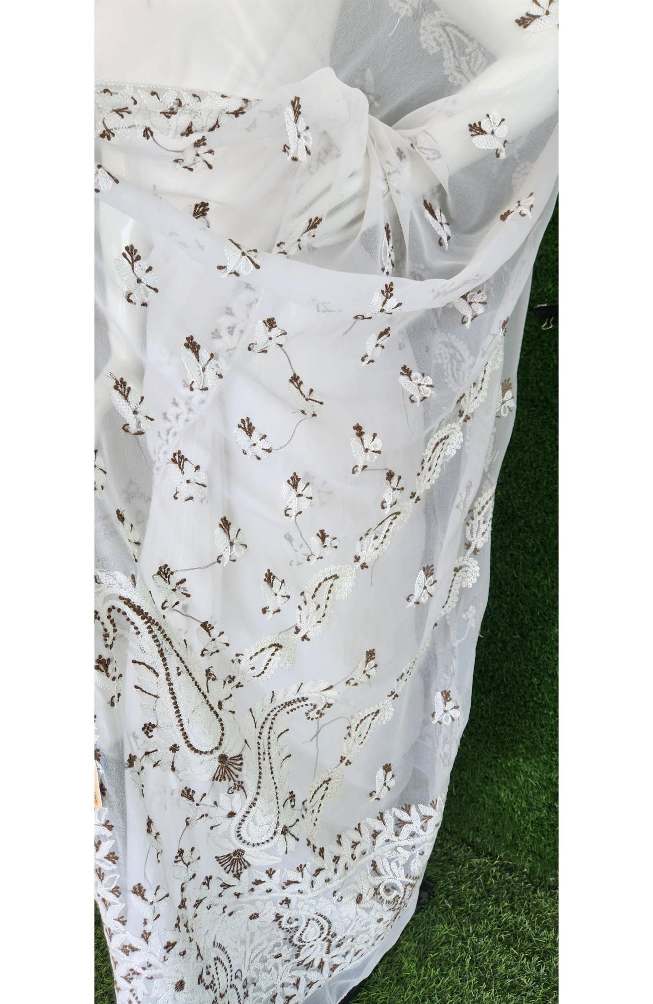 White Faux Georgette Handcrafted Chikankari Saree I Rohia By Chhangamal