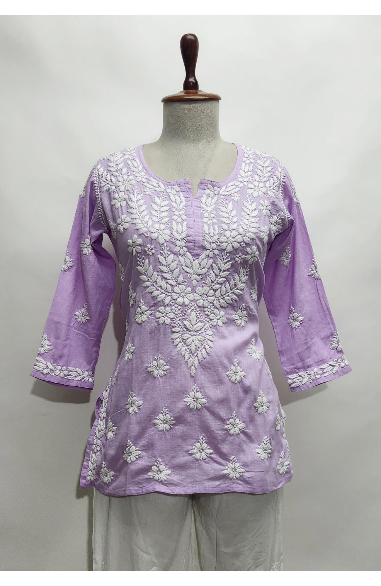 Light Purple Cotton  Lucknowi Chikankari Top I Rohia By Chhangamal