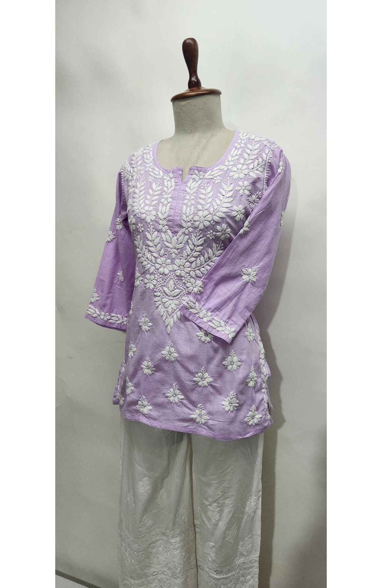 Light Purple Cotton  Lucknowi Chikankari Top I Rohia By Chhangamal