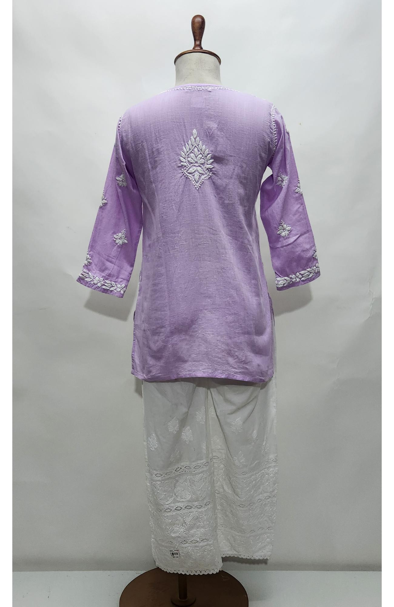Light Purple Cotton  Lucknowi Chikankari Top I Rohia By Chhangamal