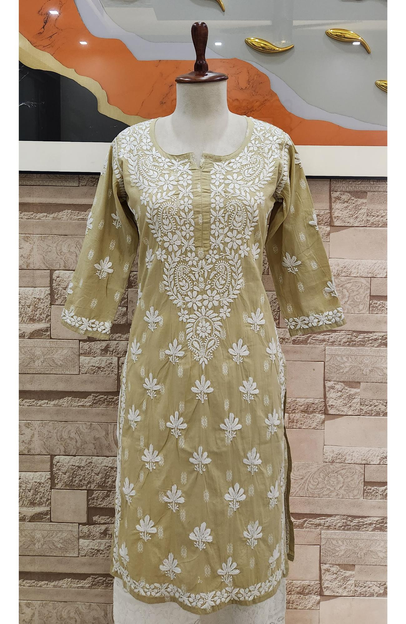 Light Green Cotton Hand Embroidered Lucknowi Chikankari Kurti  Rohia By Chhangamal