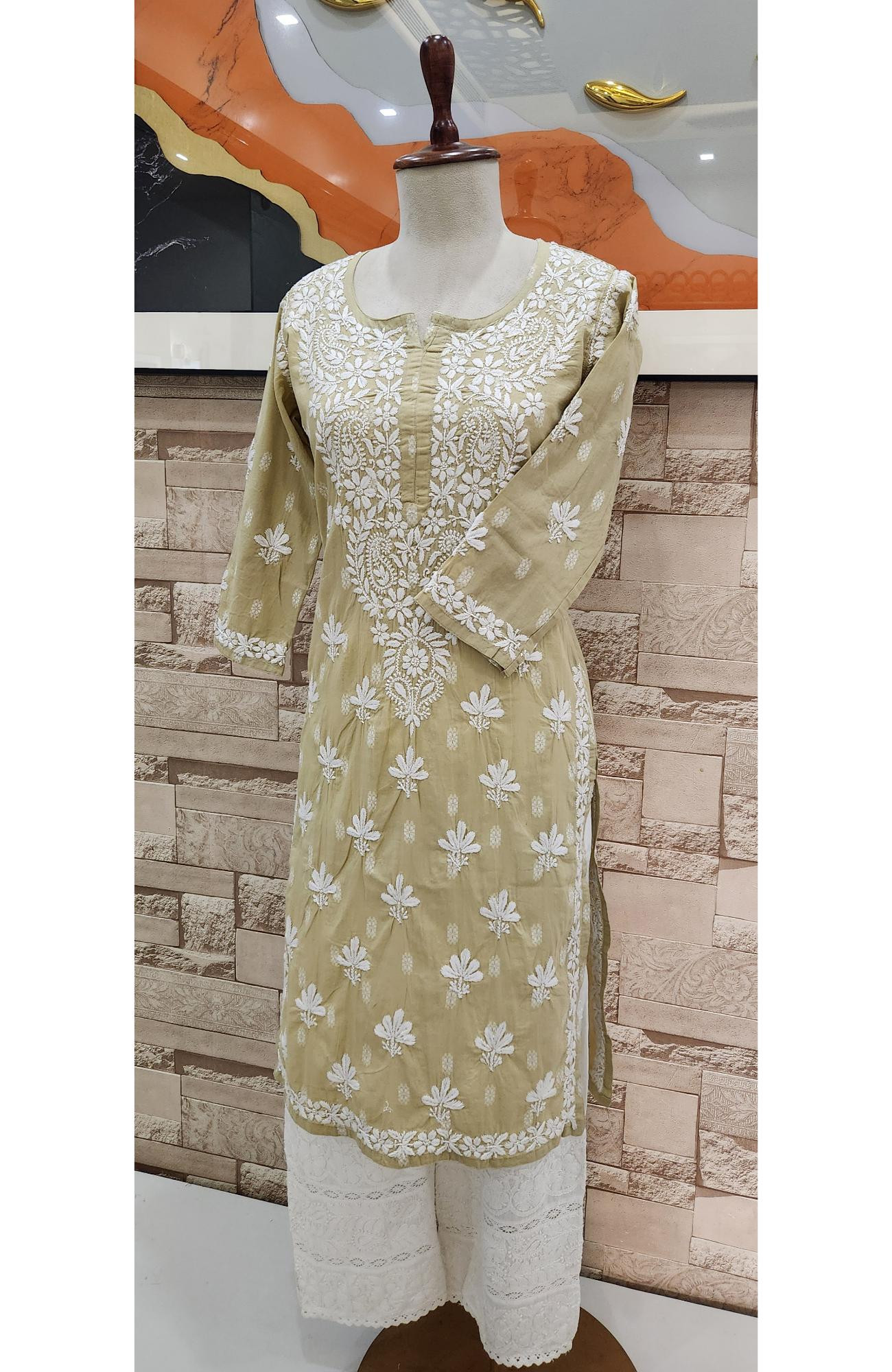 Light Green Cotton Hand Embroidered Lucknowi Chikankari Kurti  Rohia By Chhangamal