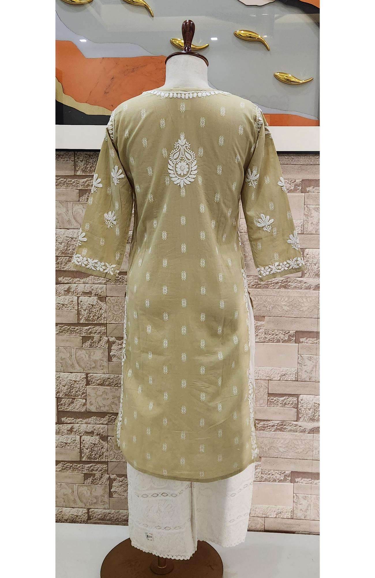 Light Green Cotton Hand Embroidered Lucknowi Chikankari Kurti  Rohia By Chhangamal