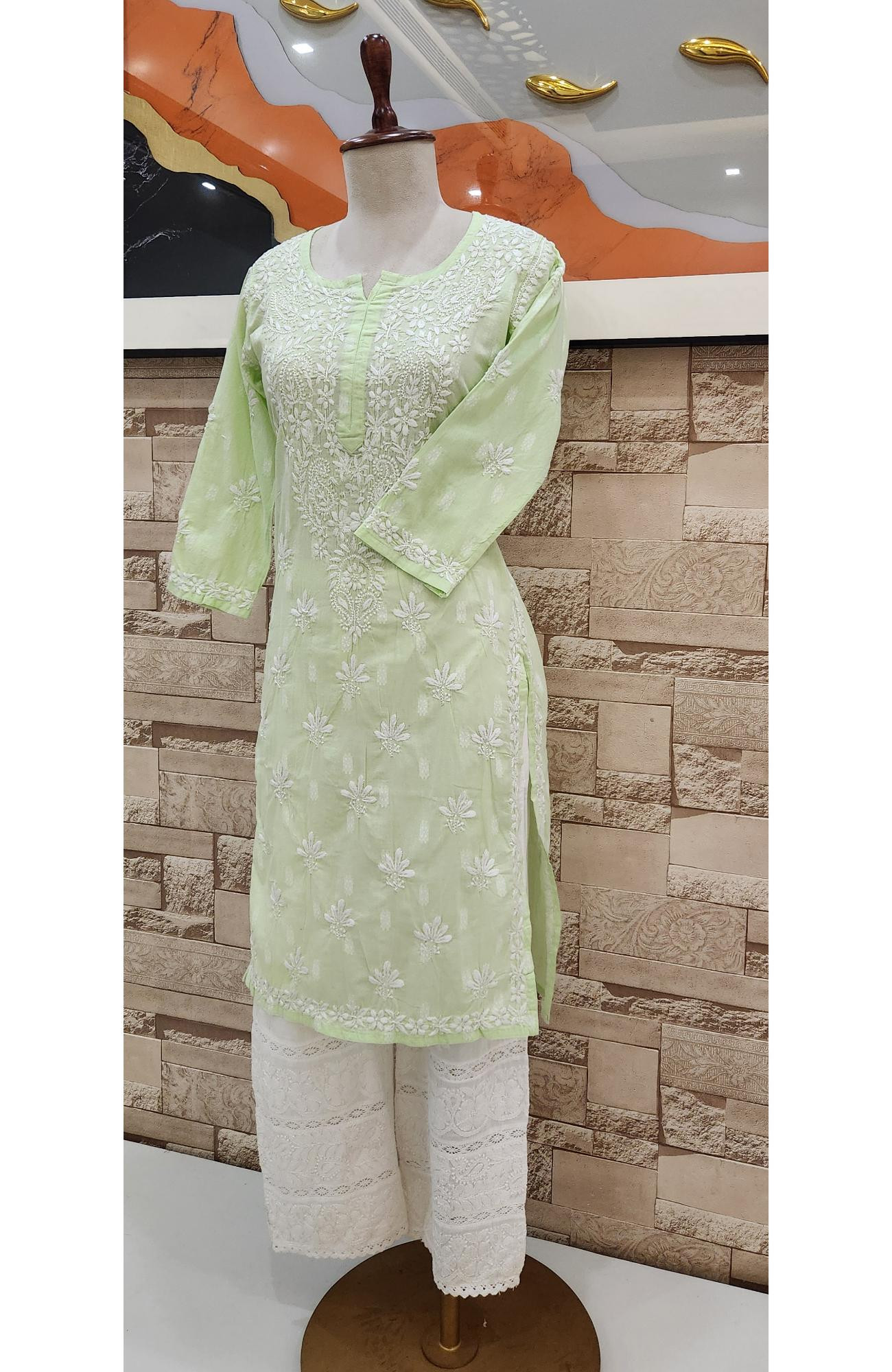 Green Cotton Hand Embroidered Chikankari Kurti  Rohia By Chhangamal