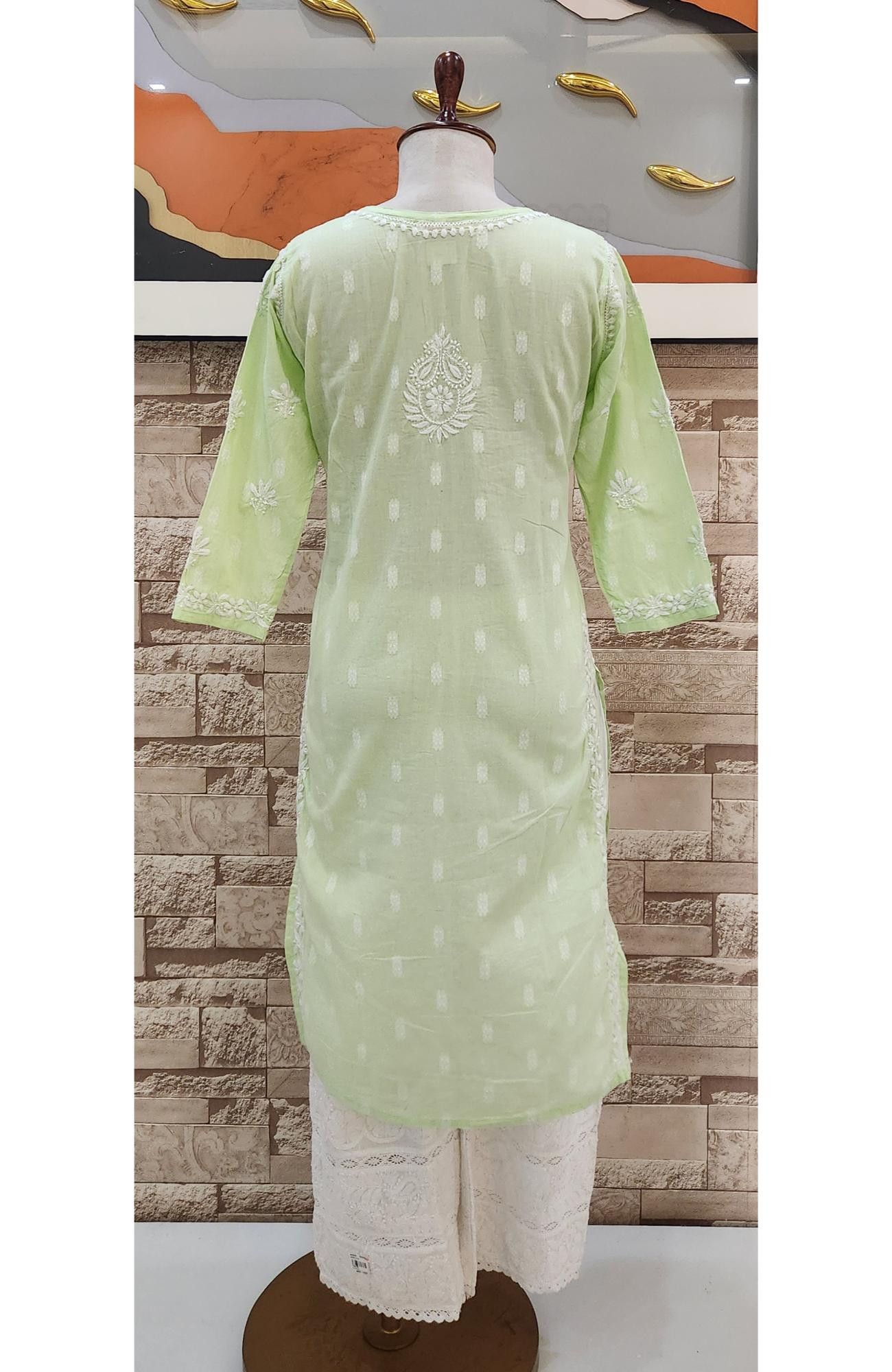 Green Cotton Hand Embroidered Chikankari Kurti  Rohia By Chhangamal
