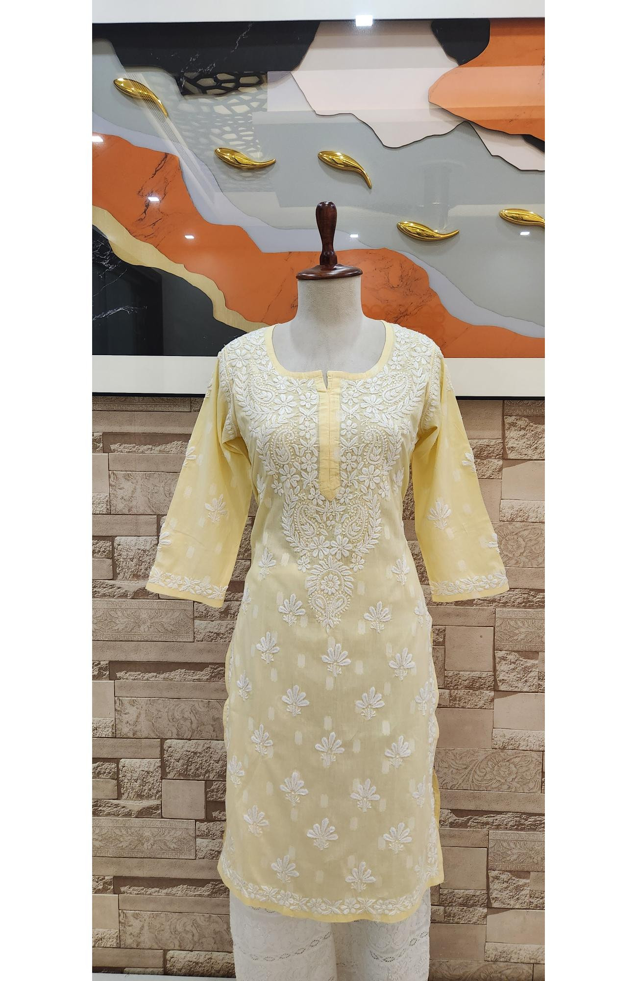 ellow Cotton Hand Embroidered Lucknowi Chikankari Kurti  Rohia By Chhangamal