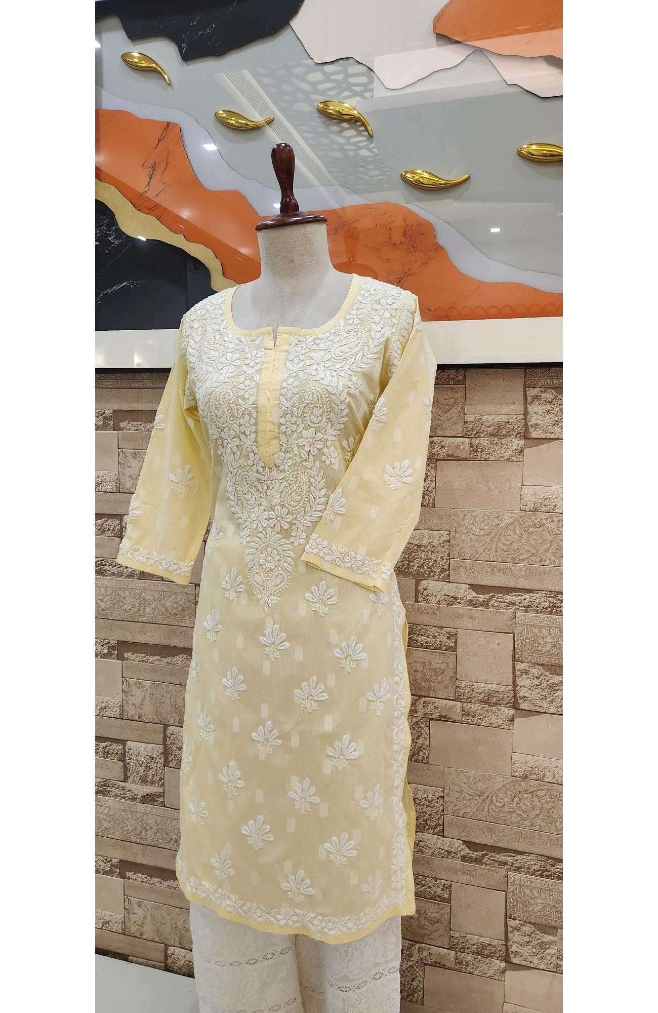 ellow Cotton Hand Embroidered Lucknowi Chikankari Kurti  Rohia By Chhangamal