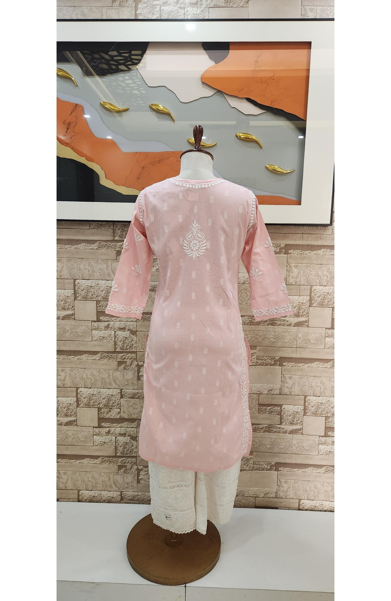 Pink Cotton Hand Embroidered Lucknowi Chikankari Kurti  Rohia By Chhangamal