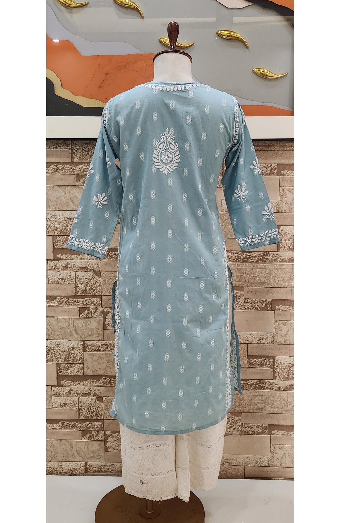 Grey Cotton Hand Embroidered Lucknowi Chikankari Kurti  Rohia By Chhangamal