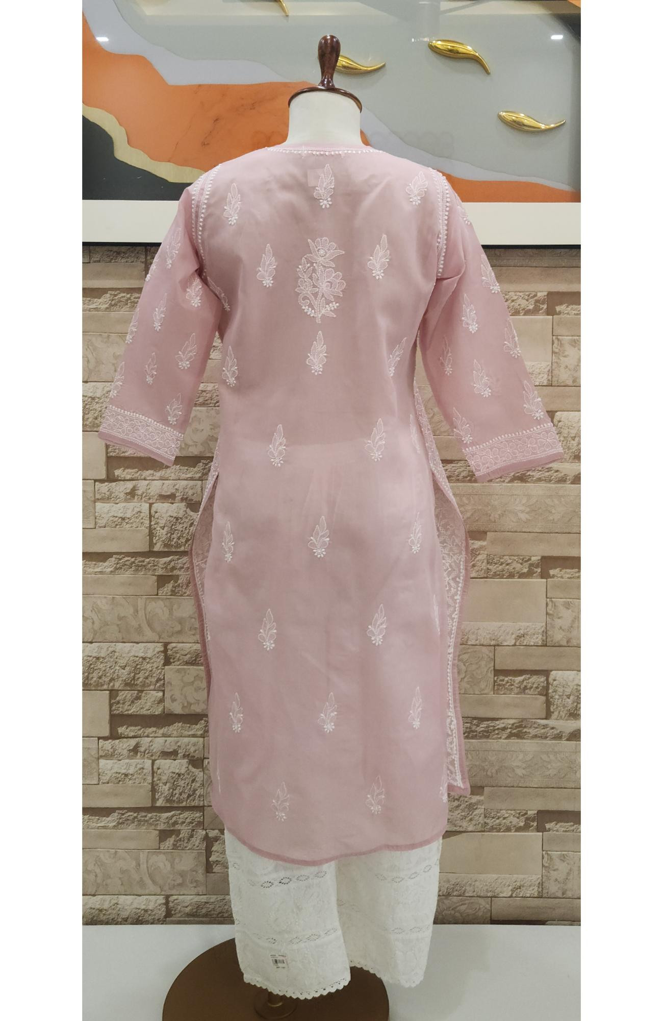 Onion Pink Cotton  Hand Embroidered Chikankari Kurti