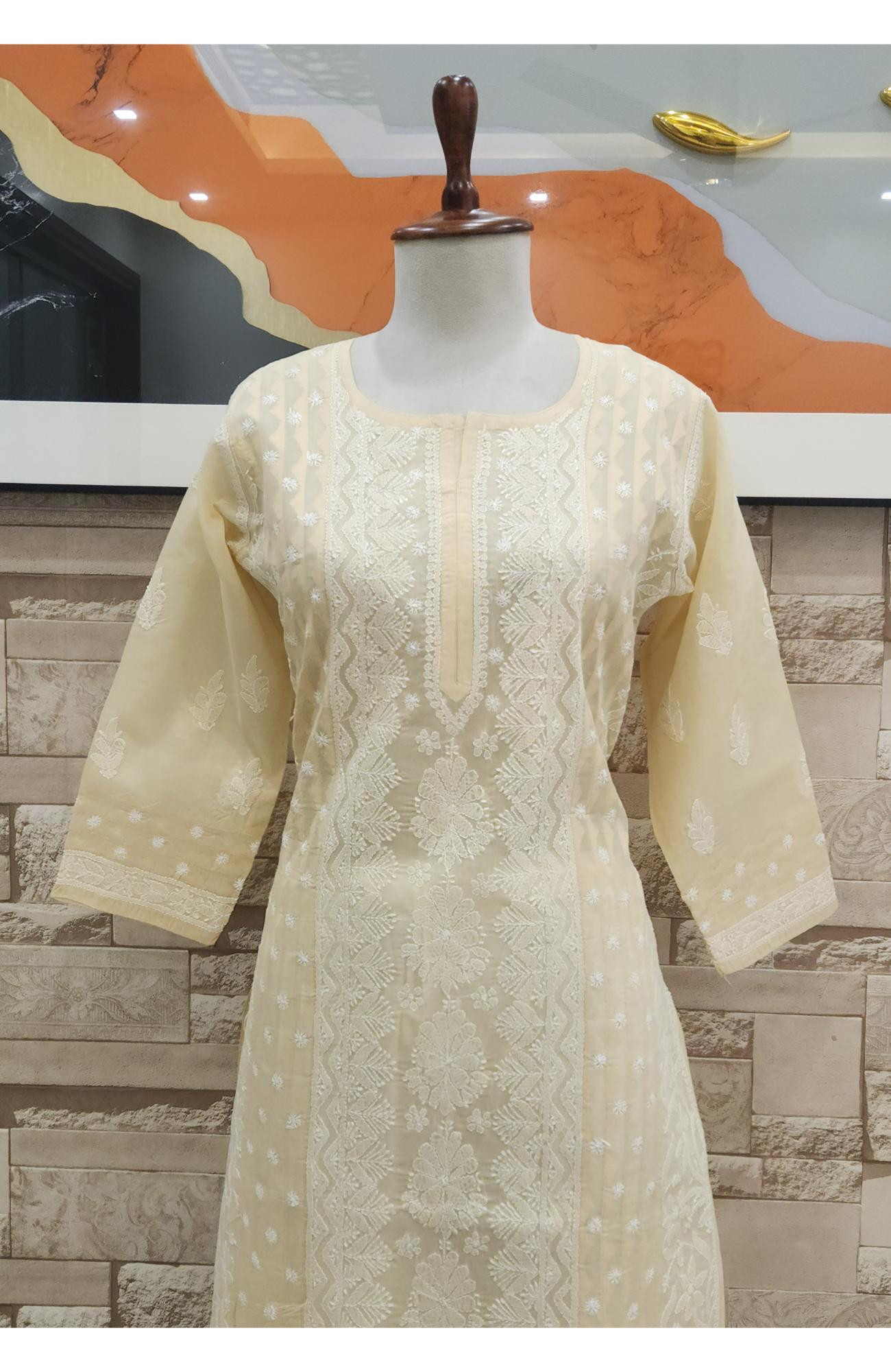 Fawn  Cotton  Hand Embroidered Chikankari Kurti I Rohia BY chhangamal