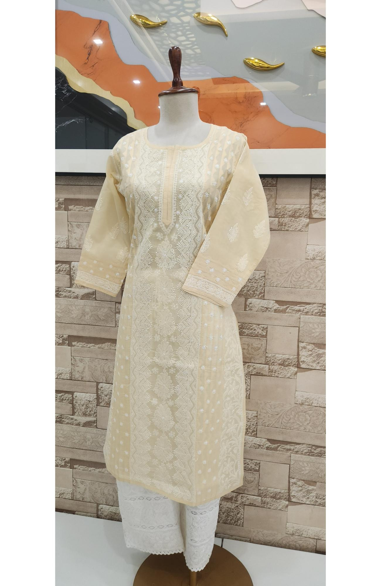 Fawn  Cotton  Hand Embroidered Chikankari Kurti I Rohia BY chhangamal