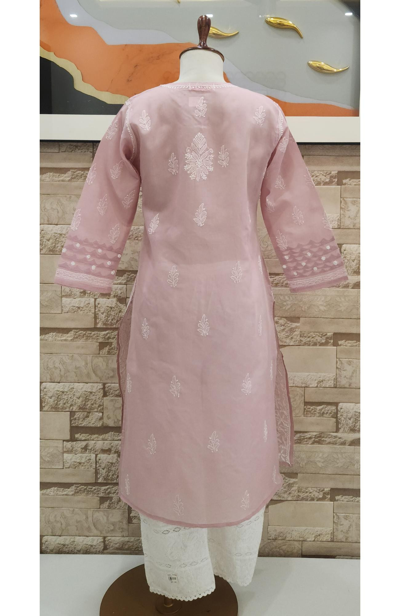 Onion Pink Cotton  Hand Embroidered Chikankari Kurti I Rohia By Chhangamal