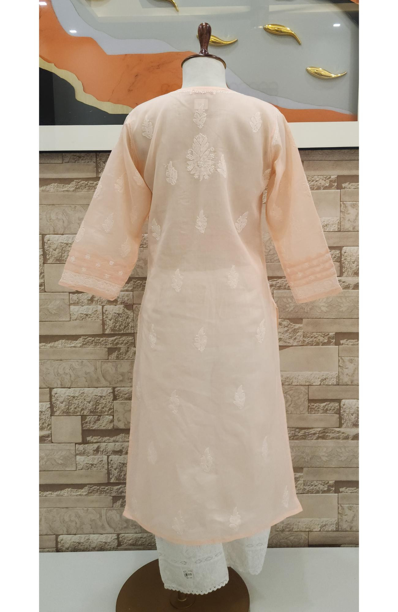 Peach Pink Cotton  Hand Embroidered Chikankari Kurti I Rohia By Chhangamal