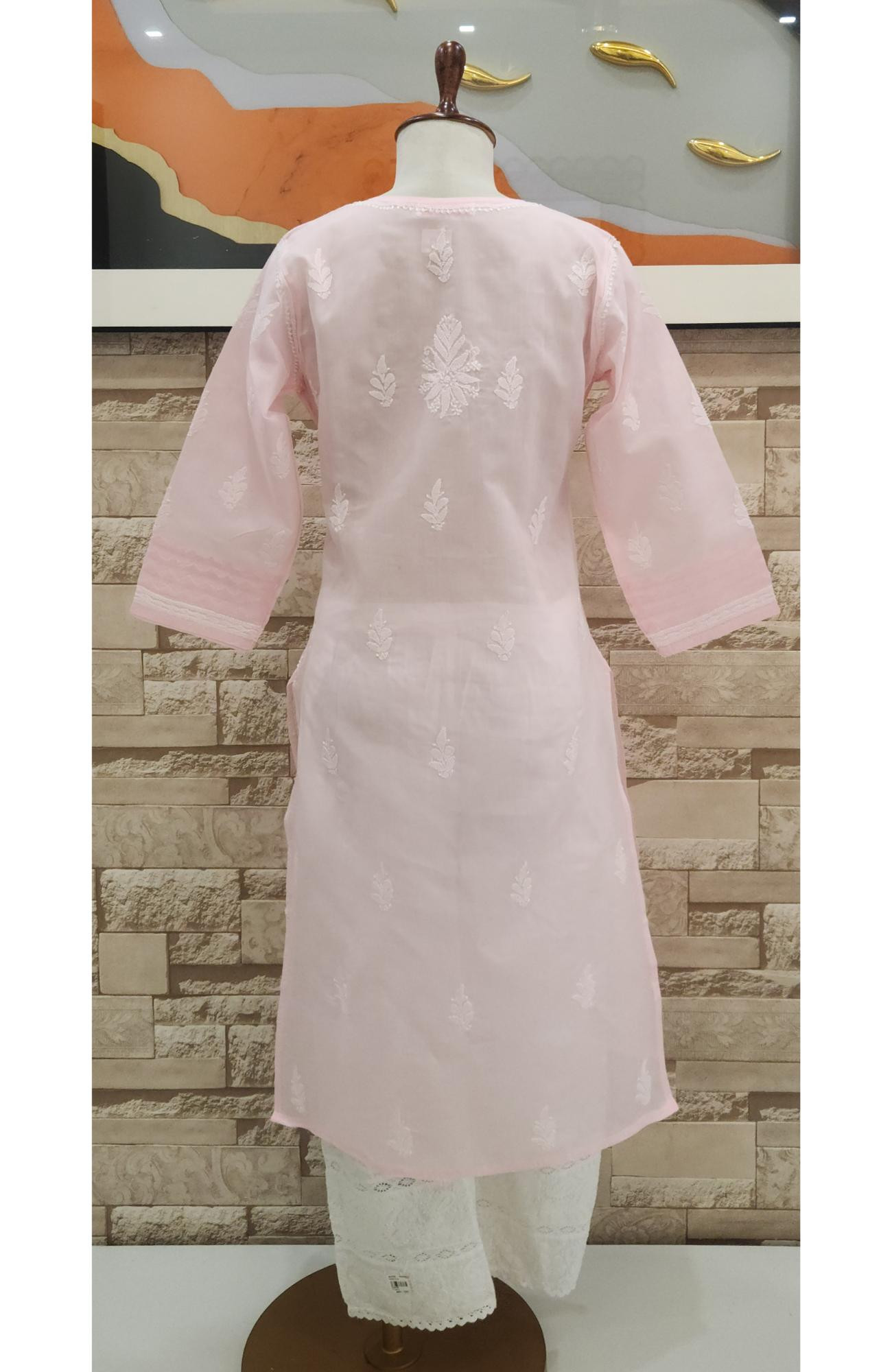 Pink Cotton  Hand Embroidered Chikankari Kurti