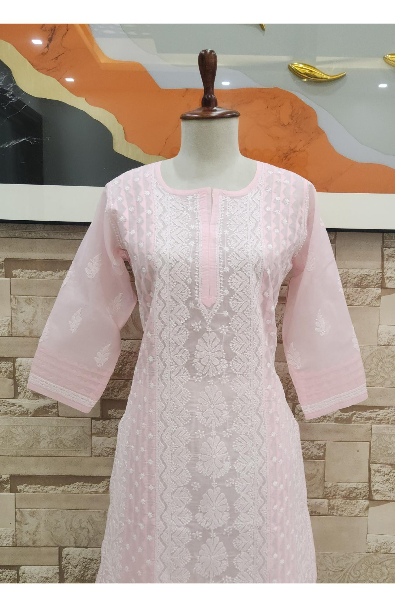 Pink Cotton  Hand Embroidered Chikankari Kurti