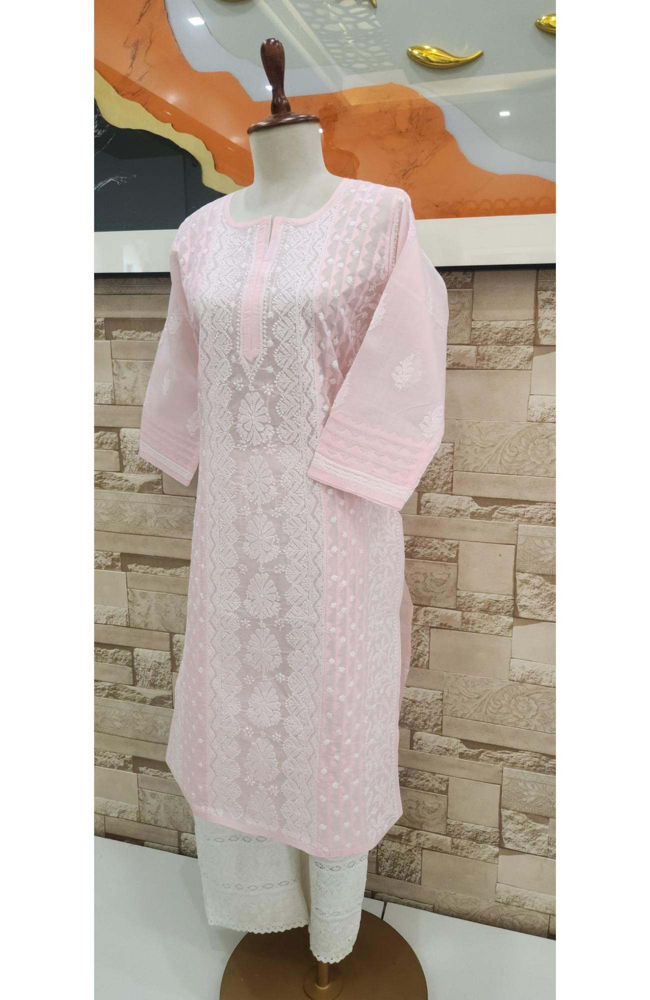 Pink Cotton  Hand Embroidered Chikankari Kurti