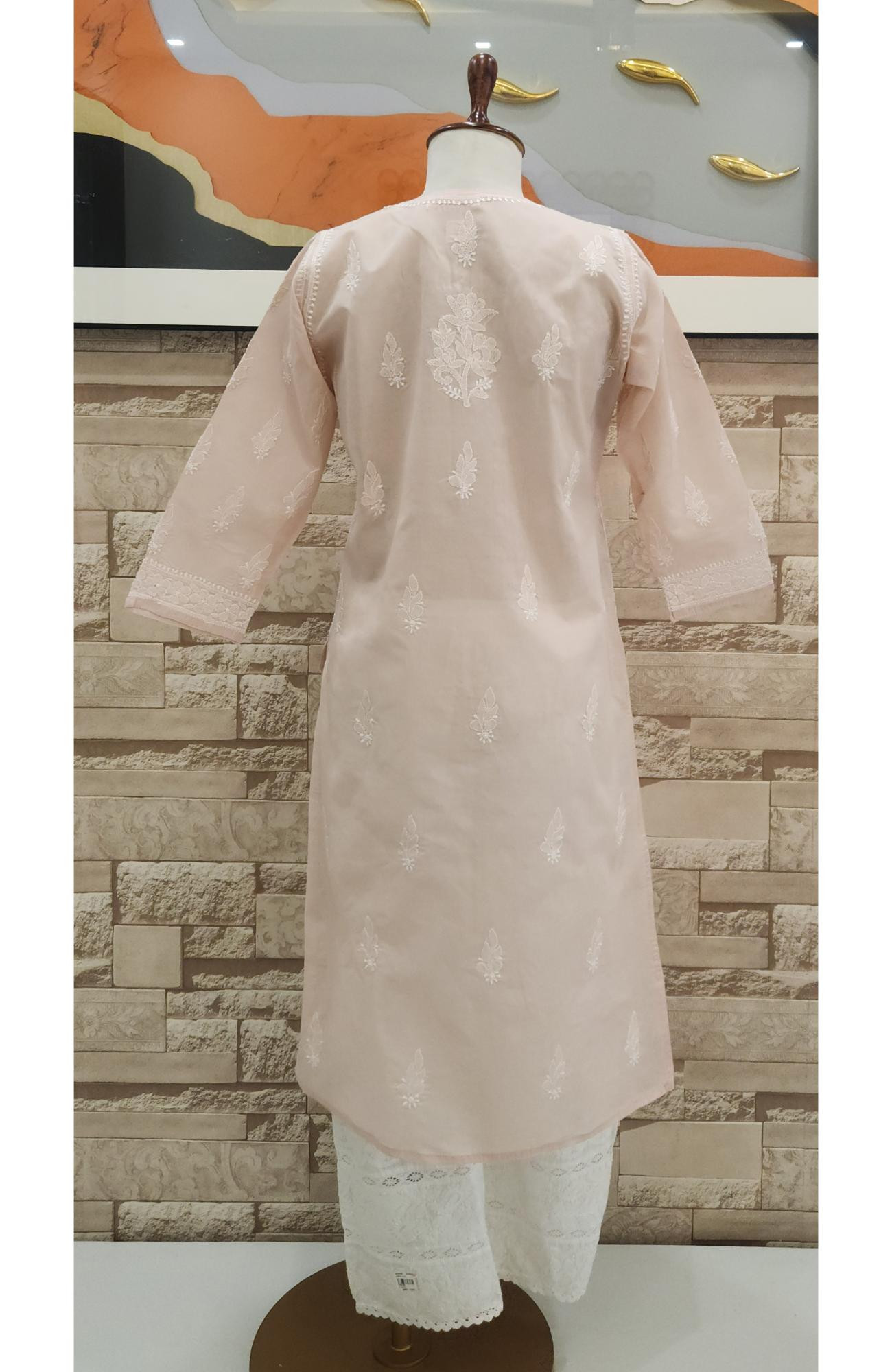 Fawn  Cotton  Hand Embroidered Chikankari Kurti