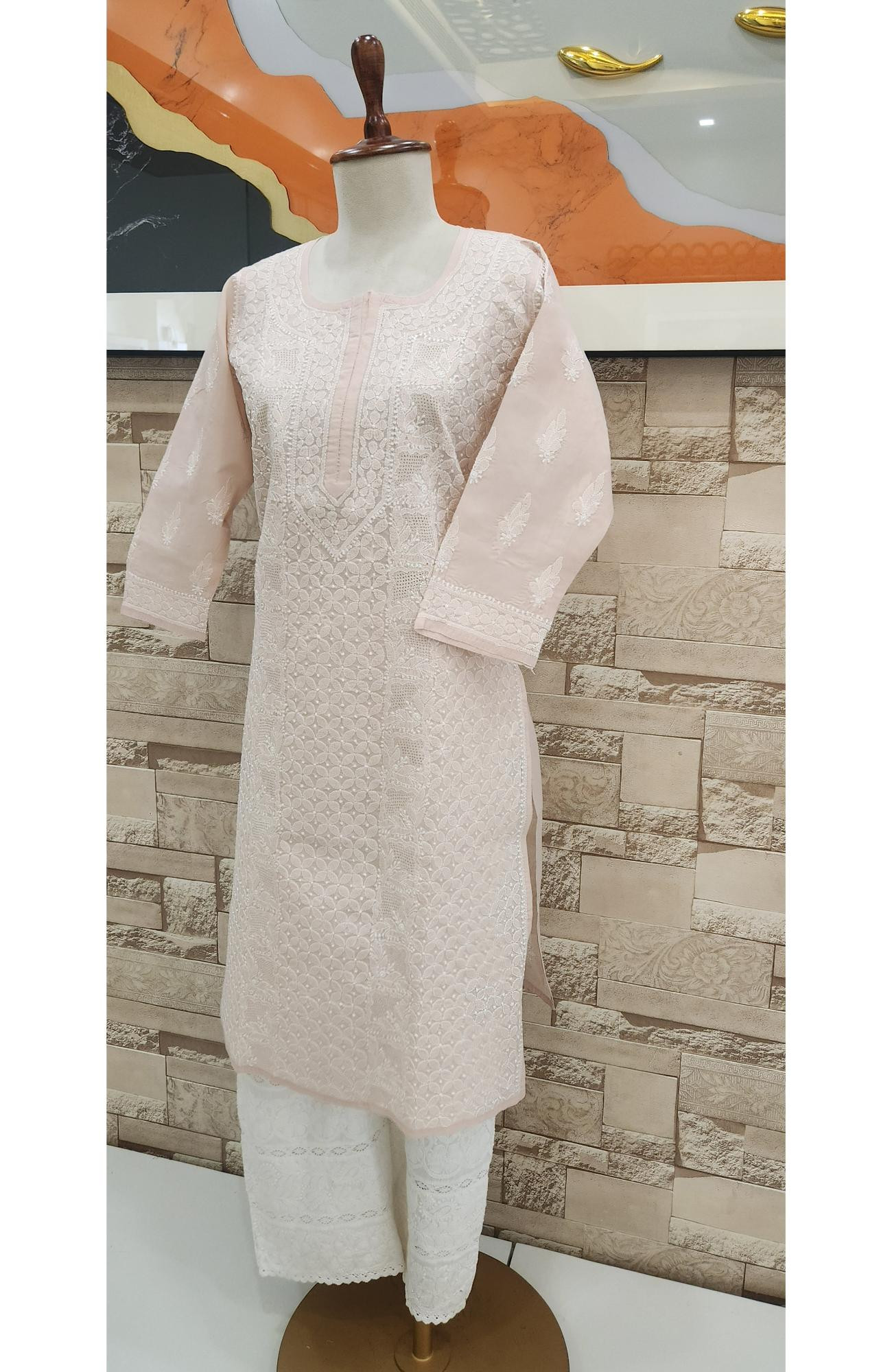 Blush Pink Cotton  Hand Embroidered Chikankari Kurti