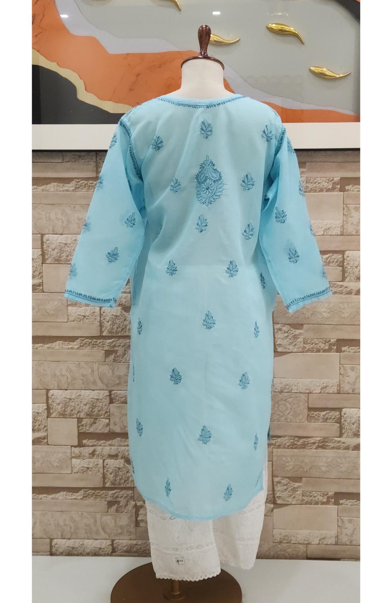 Light Blue Cotton  Hand Embroidered Chikankari Kurti