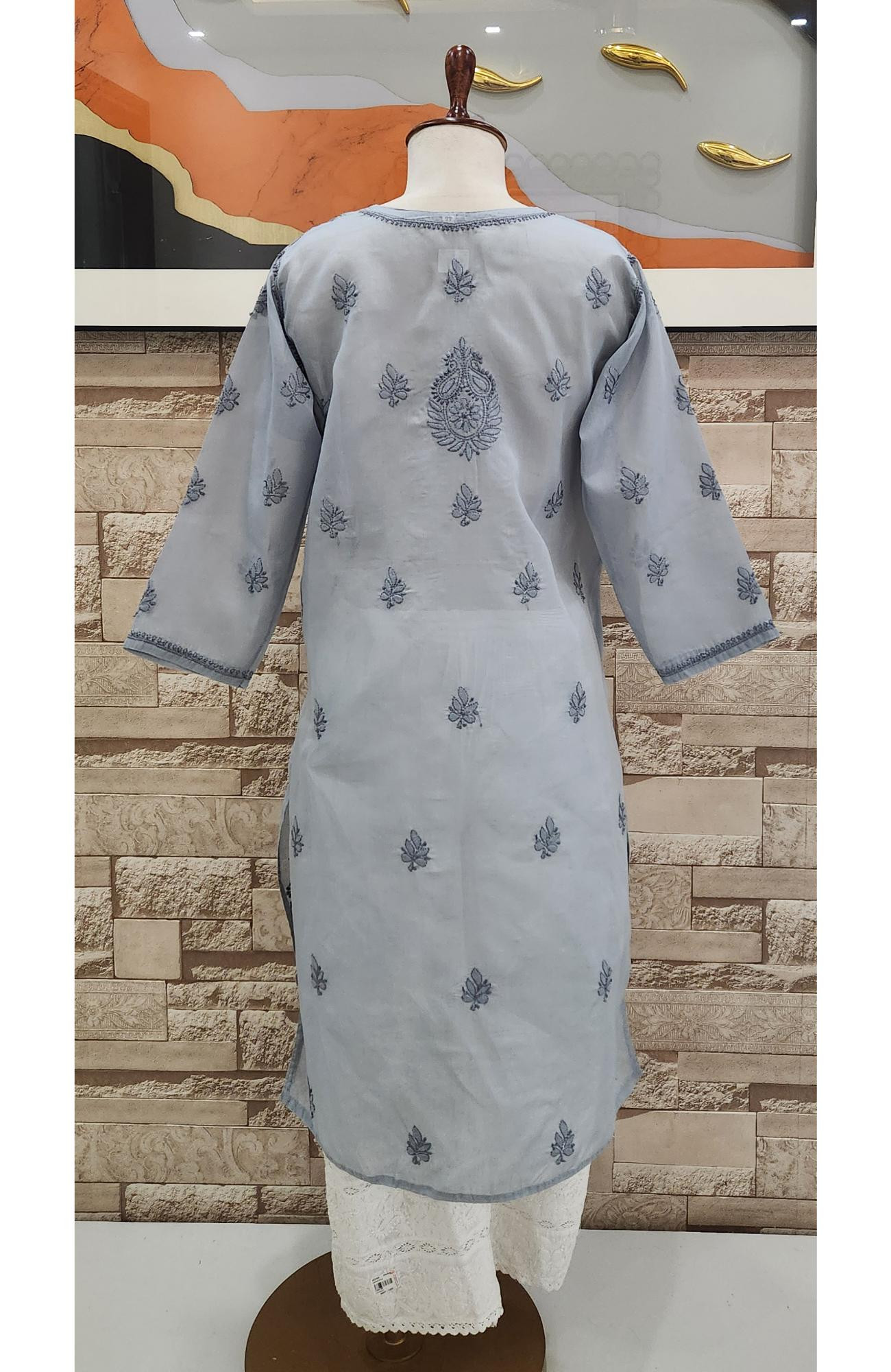 Grey Cotton  Hand Embroidered Chikankari Kurti