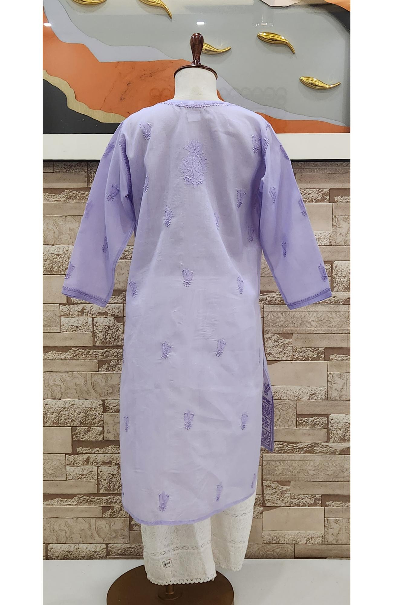 Purple  Cotton  Hand Embroidered Chikankari Kurti