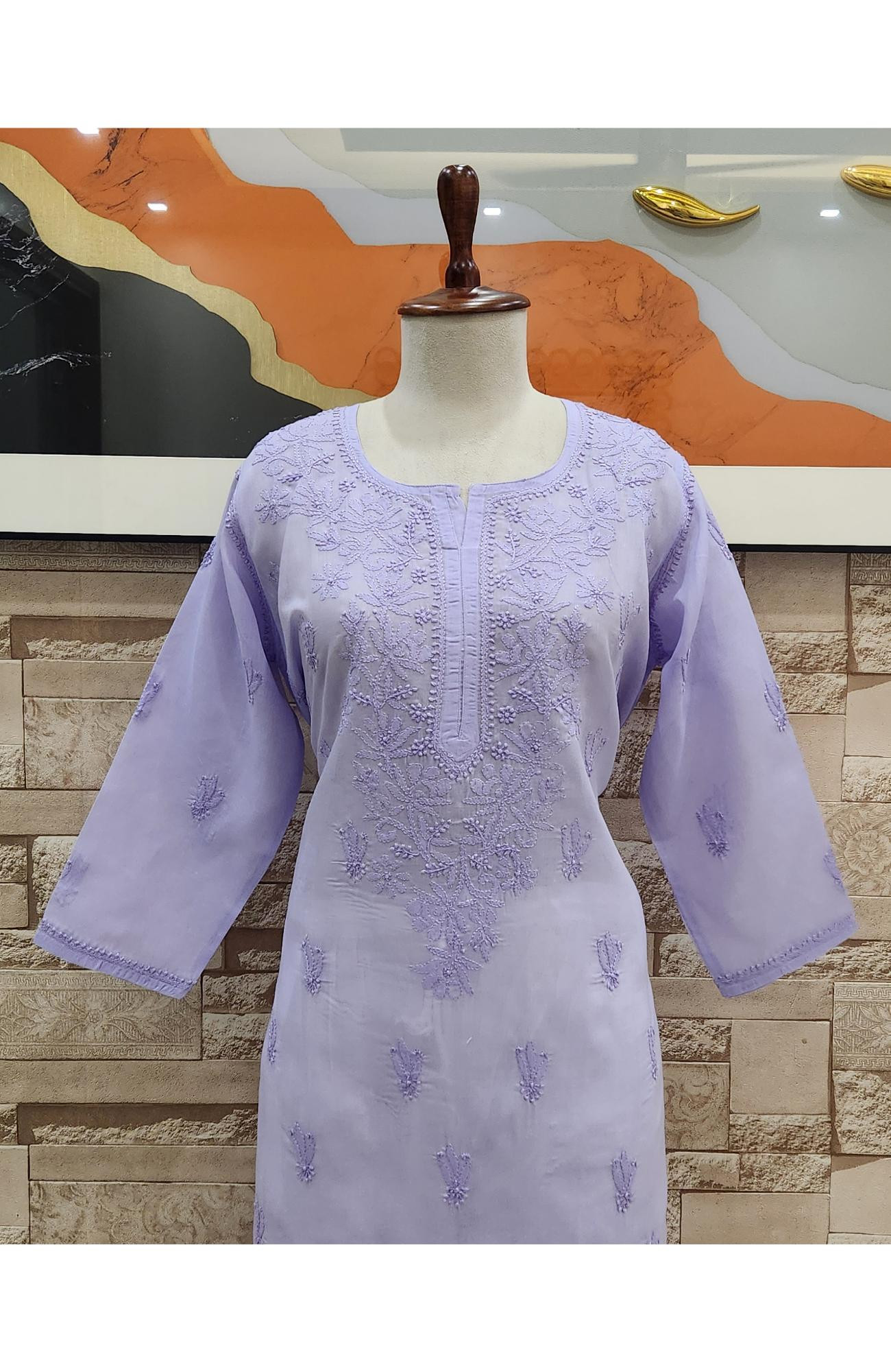 Purple  Cotton  Hand Embroidered Chikankari Kurti