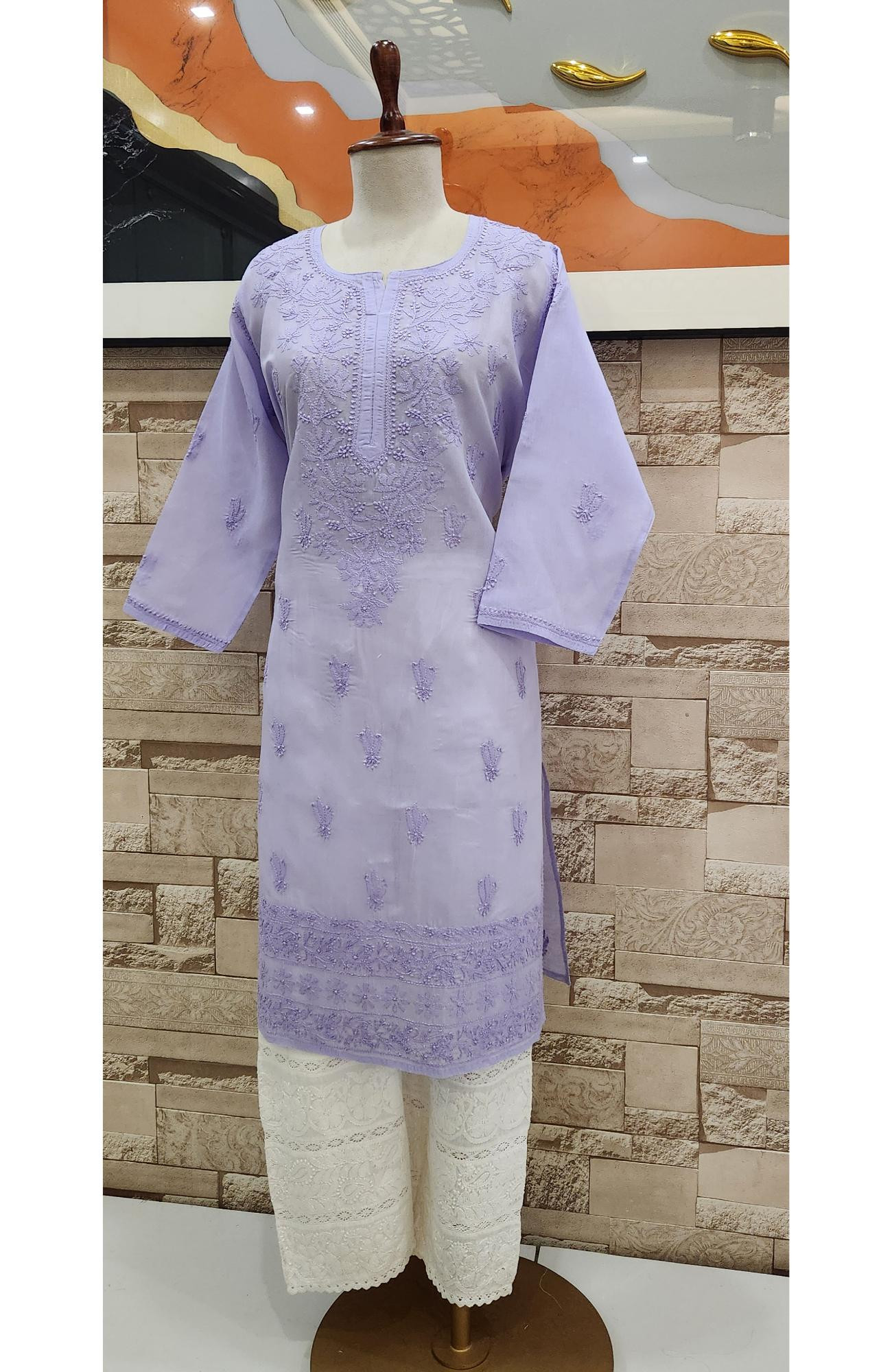 Purple  Cotton  Hand Embroidered Chikankari Kurti