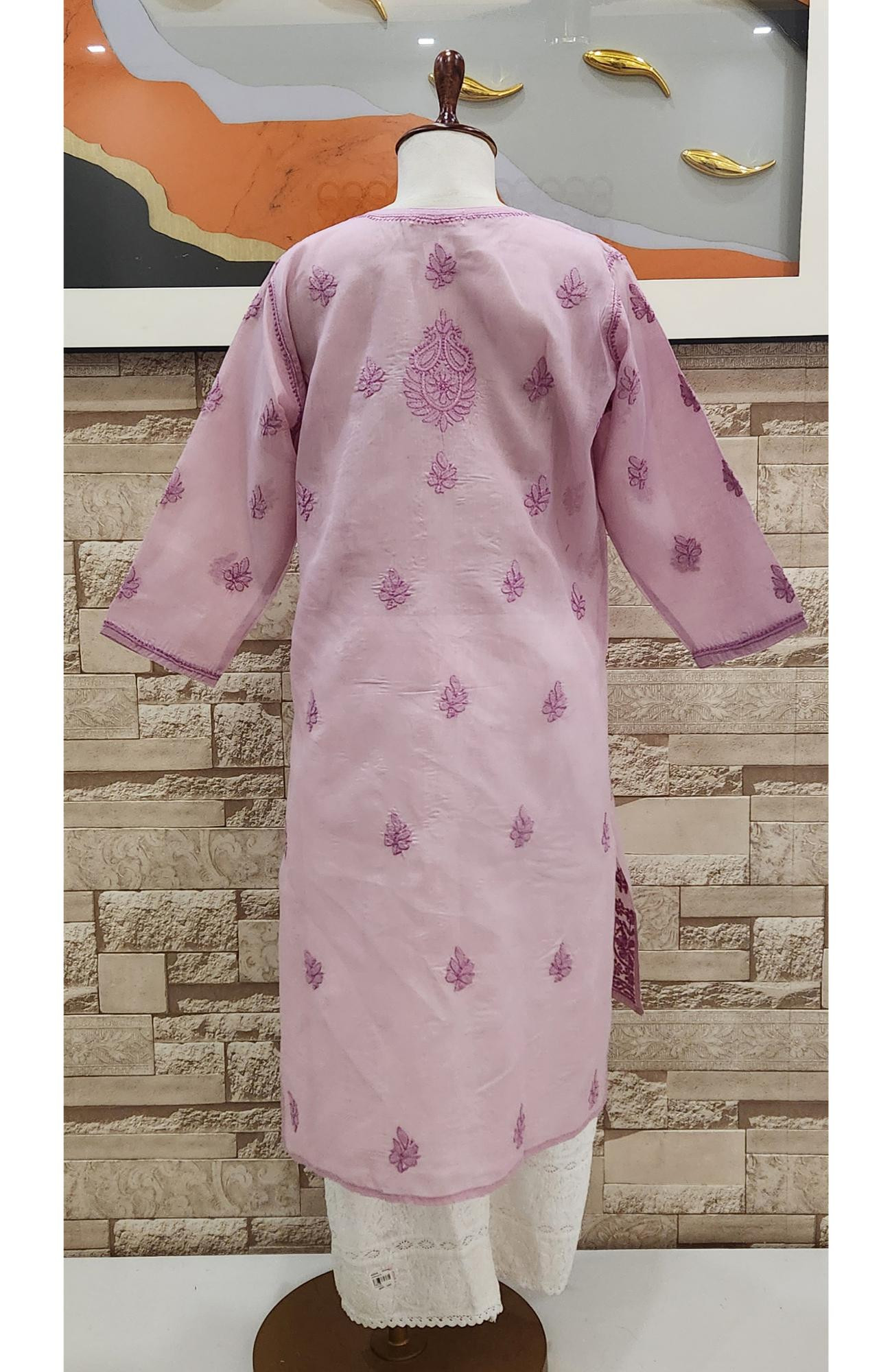 Onion Pink Cotton  Hand Embroidered Chikankari Kurti