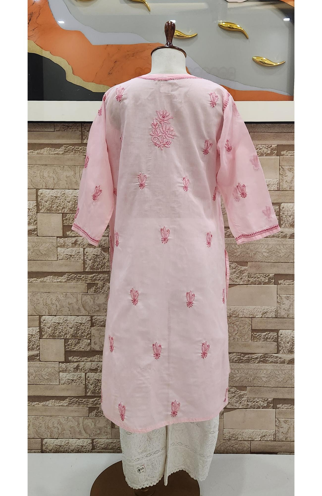 Pink Cotton  Hand Embroidered Chikankari Kurti
