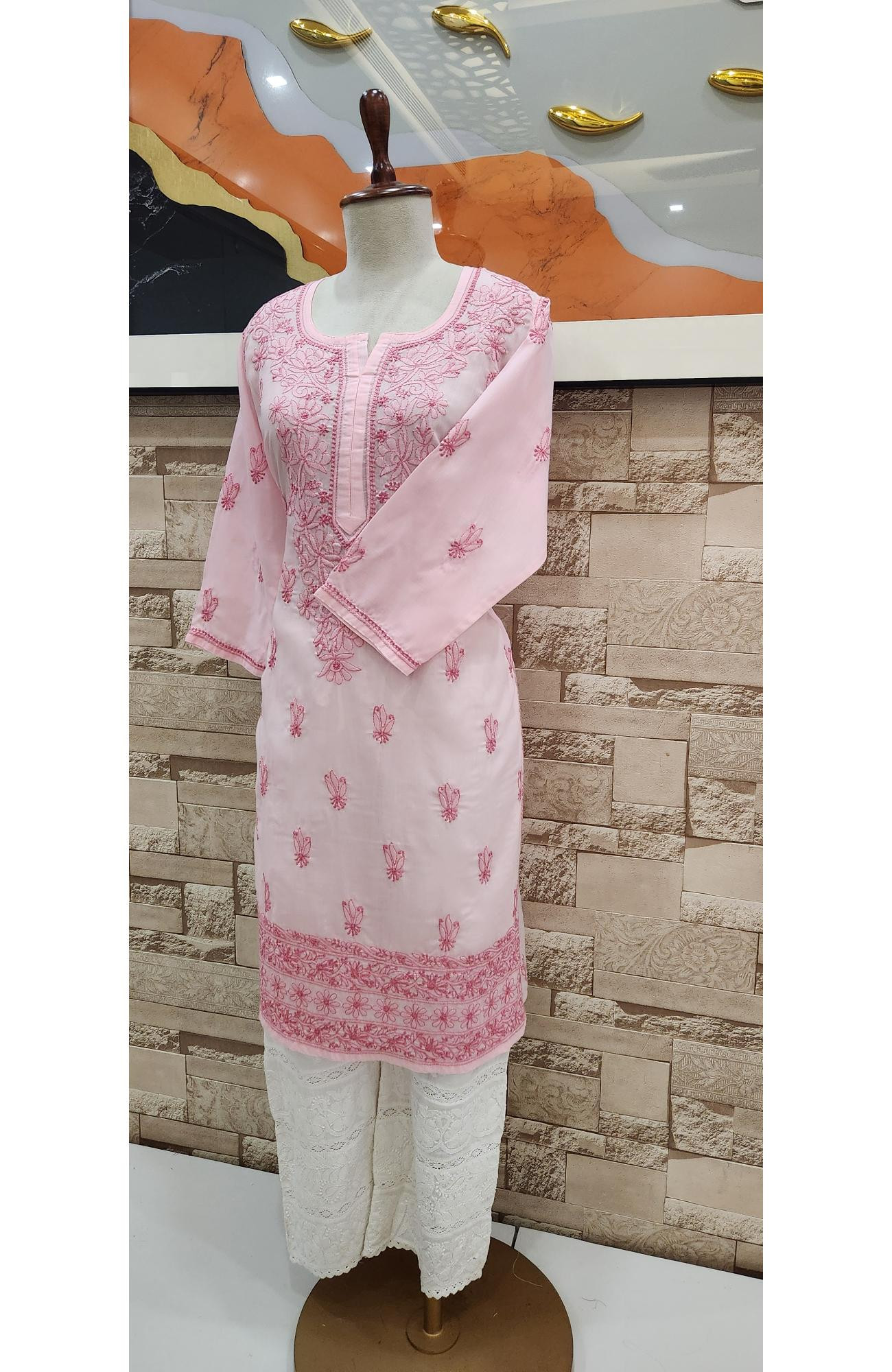 Pink Cotton  Hand Embroidered Chikankari Kurti