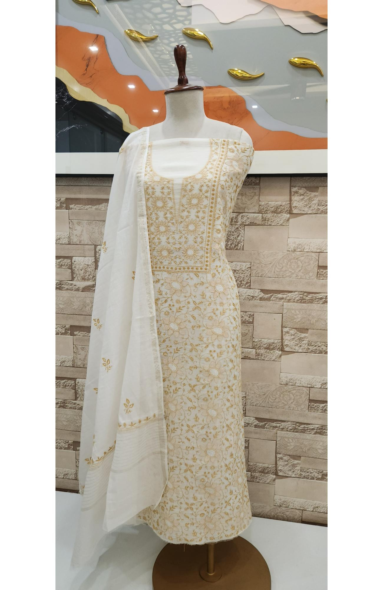 Cream Mul Chanderi Hand Embroidered Chikankari Kurta  Dupatta  Rohia By Chhangamal
