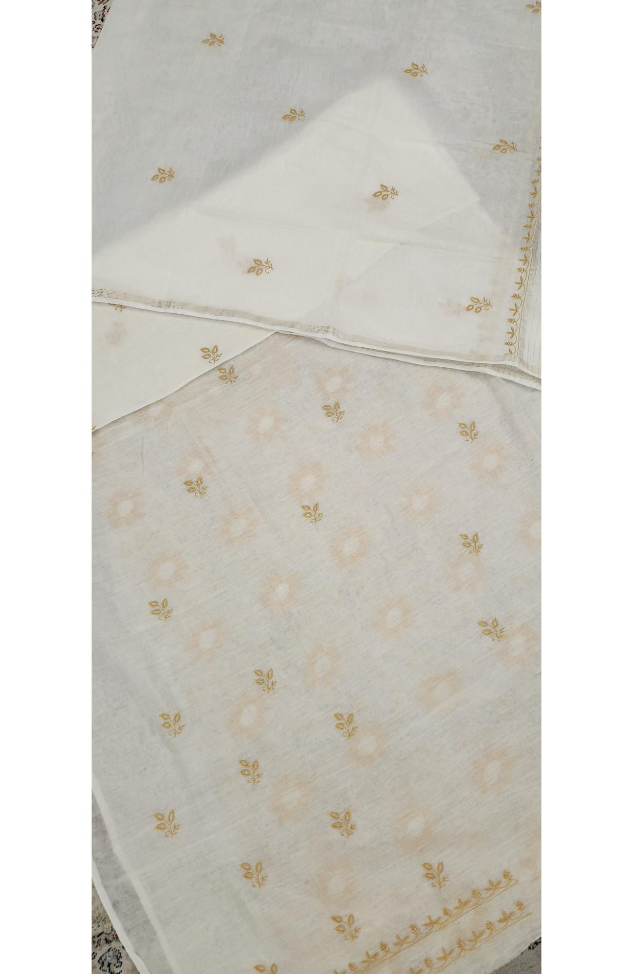 Cream Mul Chanderi Hand Embroidered Chikankari Kurta  Dupatta  Rohia By Chhangamal