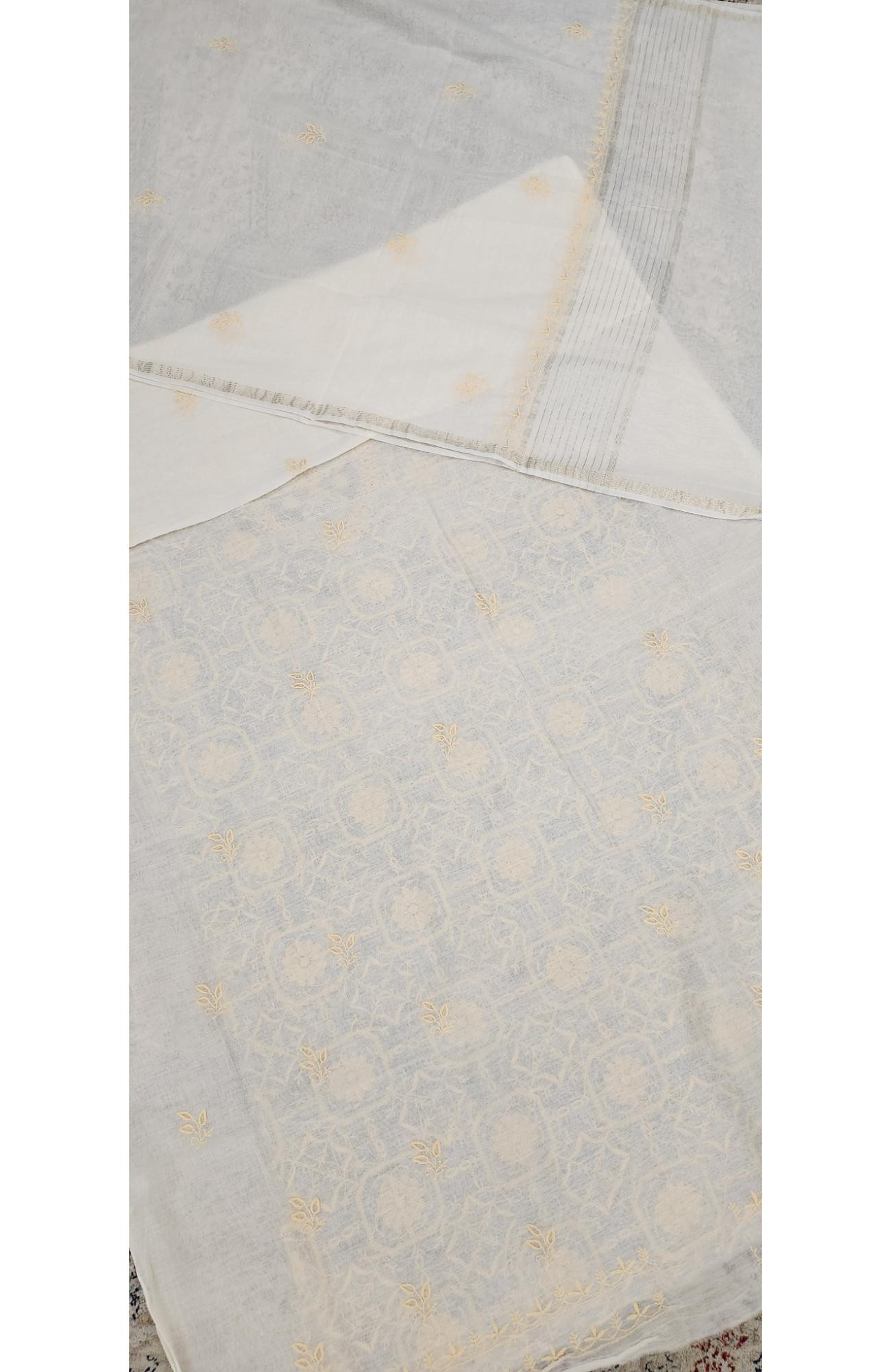 Cream Mul Chanderi Chikankari Kurta Dupatta Set  Rohia By Chhangamal