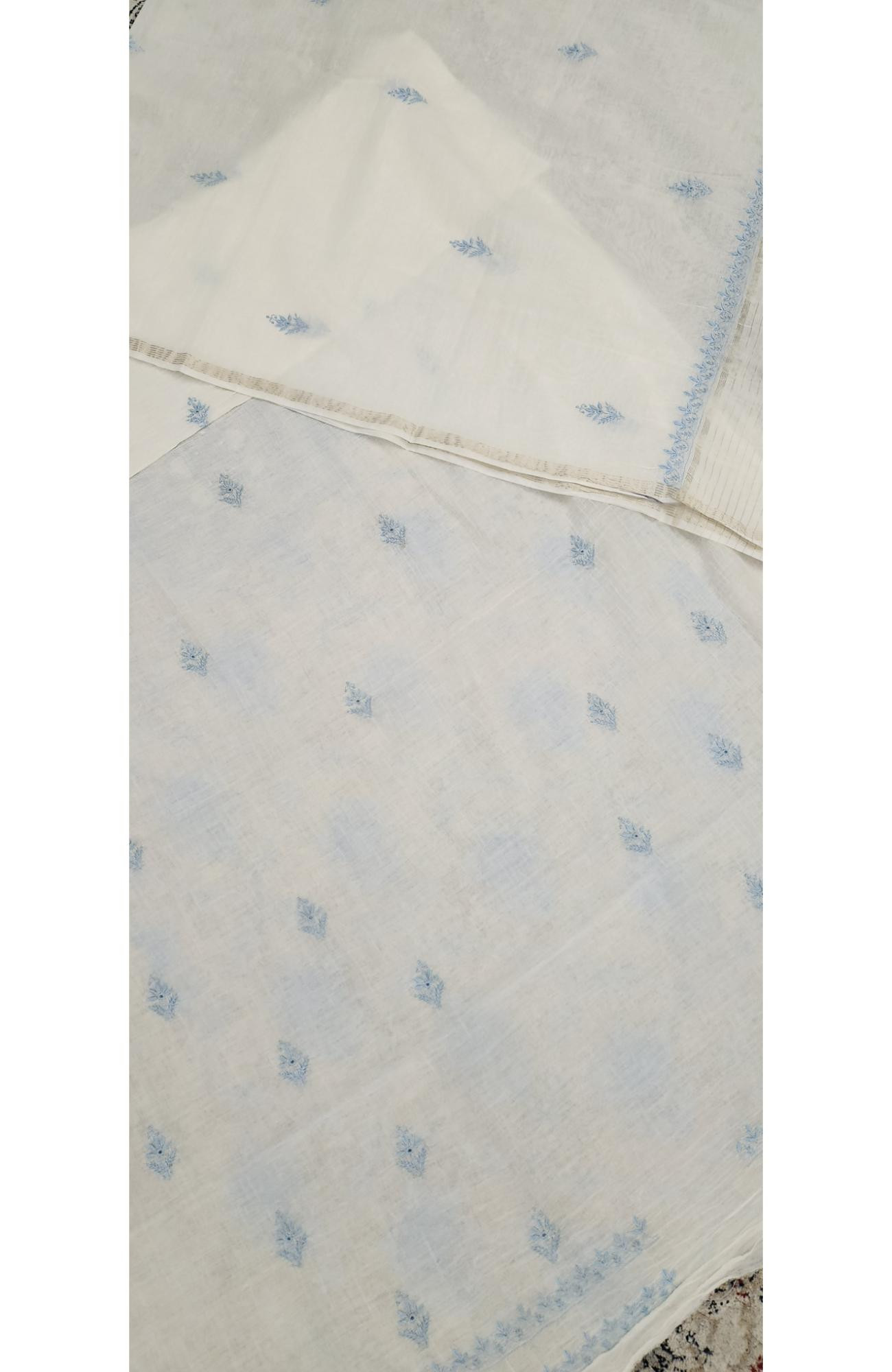 Cream Mul Chanderi Chikankari Kurta Dupatta Set  Rohia By Chhangamal