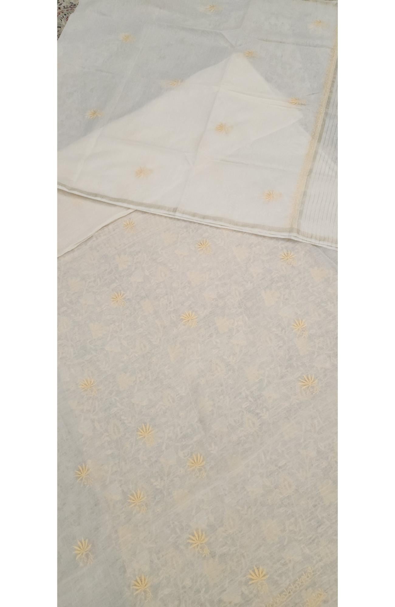 Cream Mul Chanderi Chikankari Kurta Dupatta Set  Rohia By Chhangamal