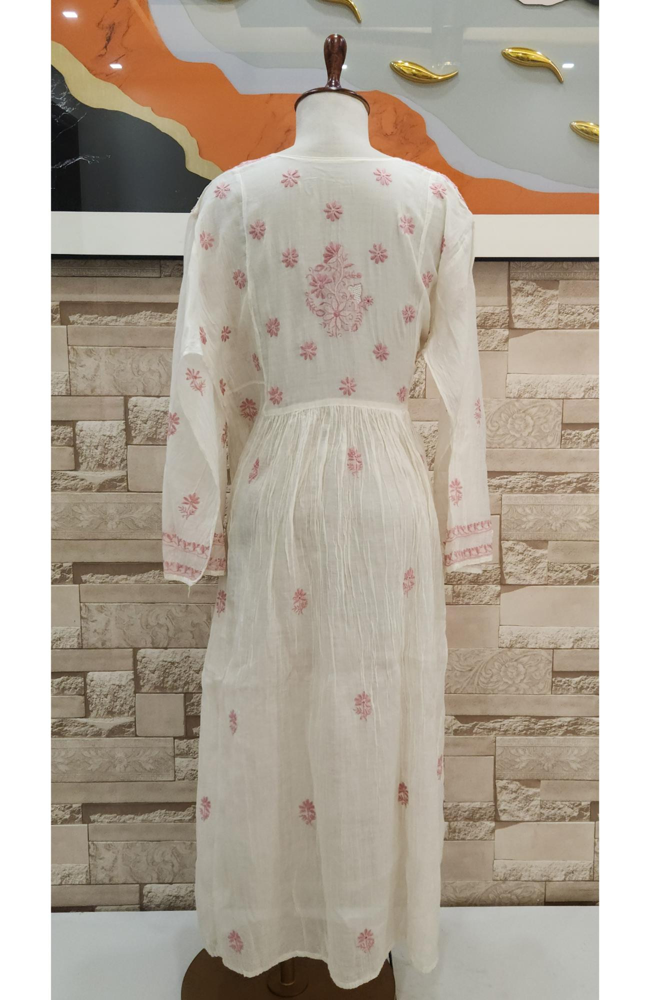 Cream Mul Chanderi Hand Embroidered Chikankari  Angrakha Stayl Kurta  Dupatta
