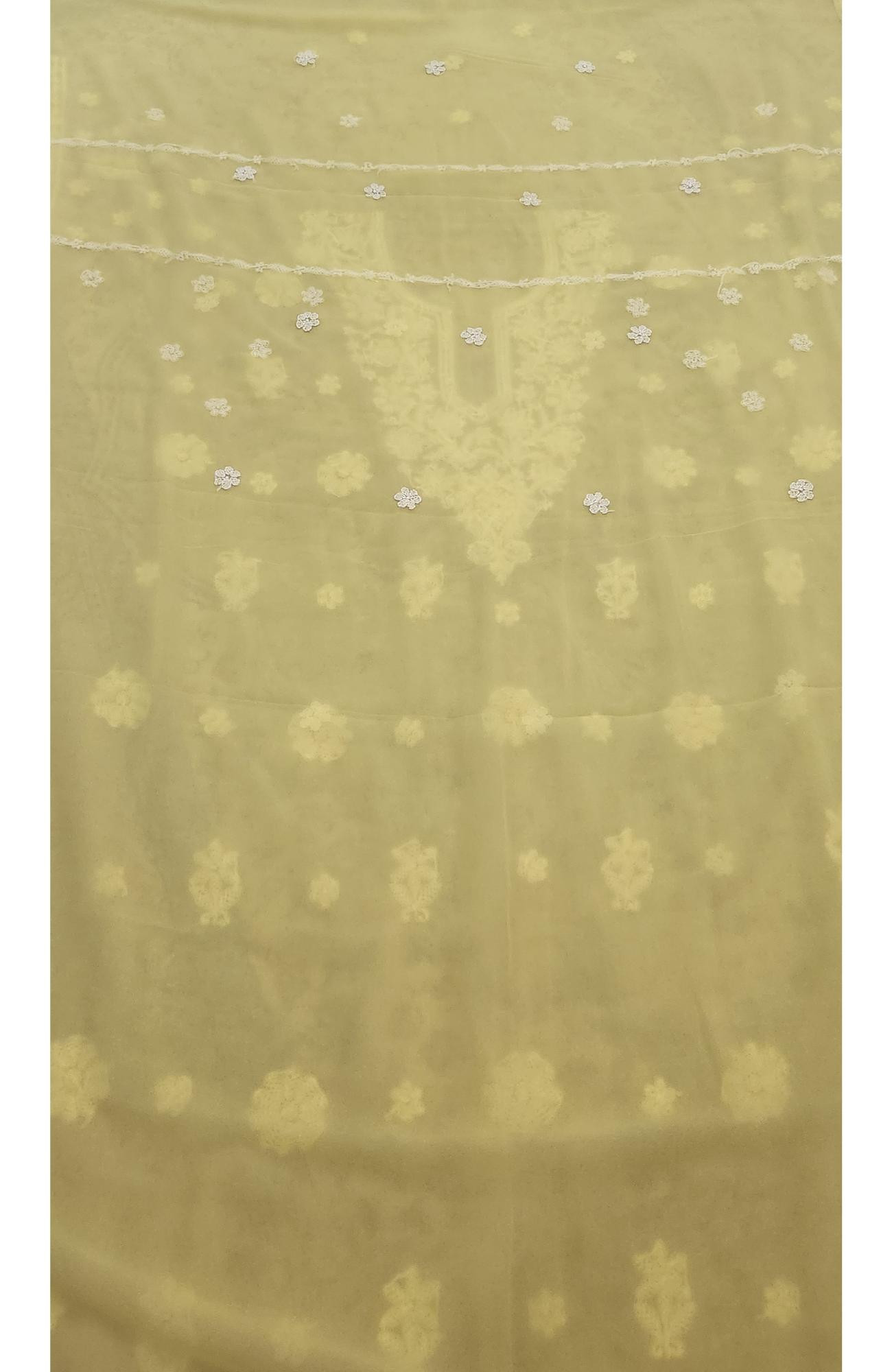 Yellow Faux Georgette Chikankari Suit Length  Rohia By Chhangamal