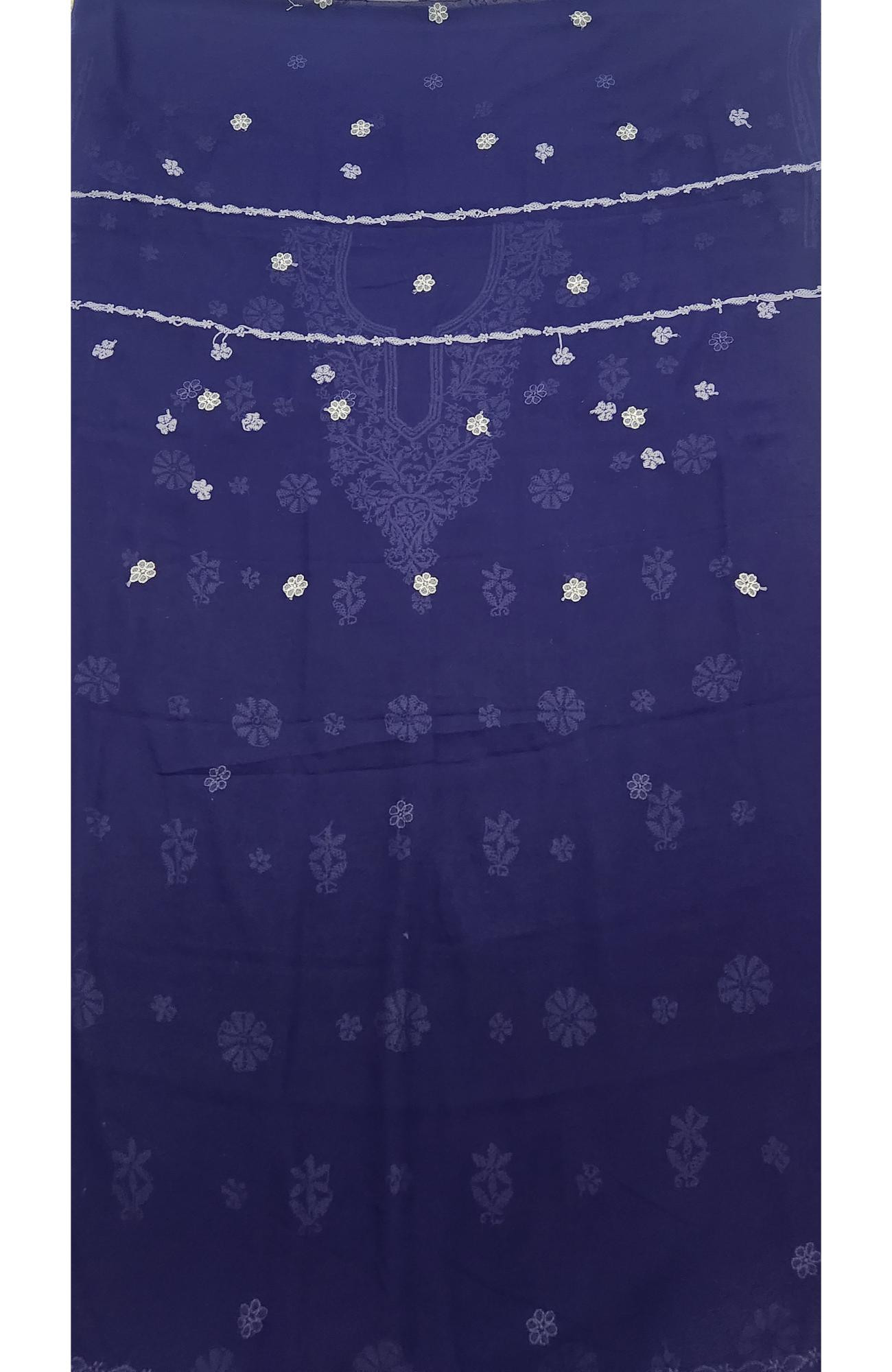 Navy Blue Faux Georgette Chikankari Suit Length  Rohia By Chhangamal